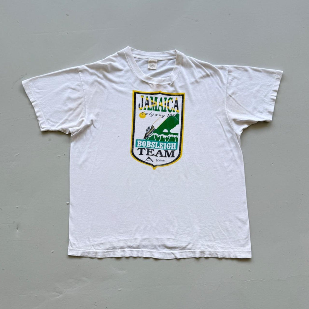 White Winter Olympics 80s Jamaican Bobsleigh Vintage T-shirt - XL