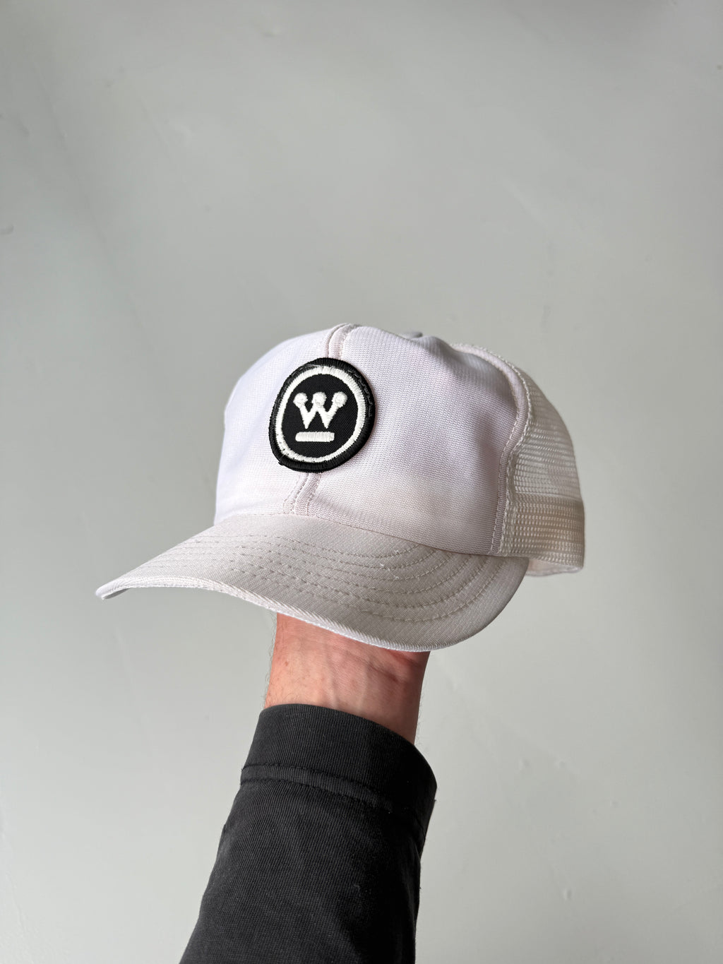 White W Graphic Vintage Canvas and Mesh SnapBack Trucker Cap