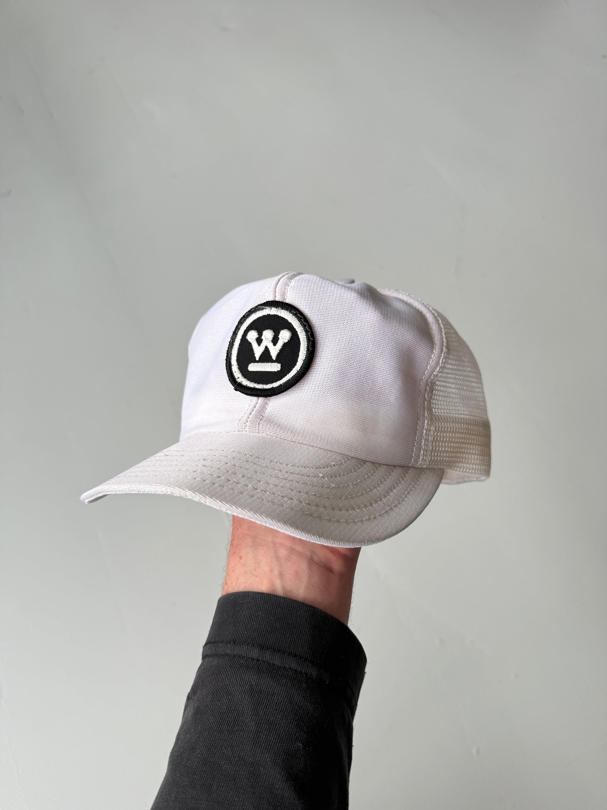 White W Graphic Vintage Canvas and Mesh SnapBack Trucker Cap