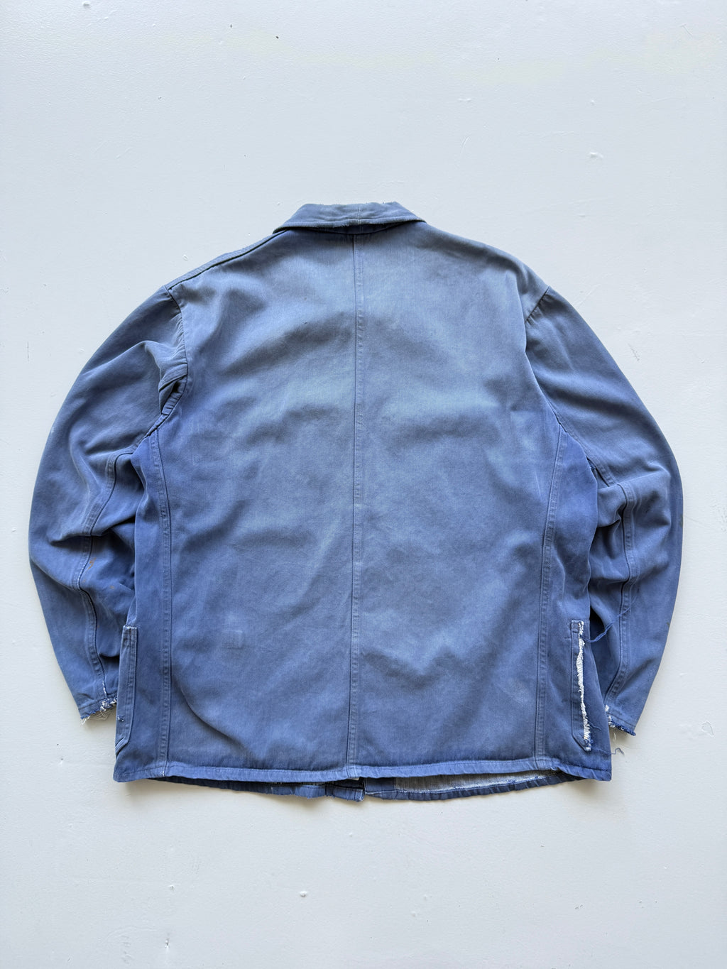 Thrashed Blue French Chore Jacket 80's Vintage Workwear CH323 - Large
