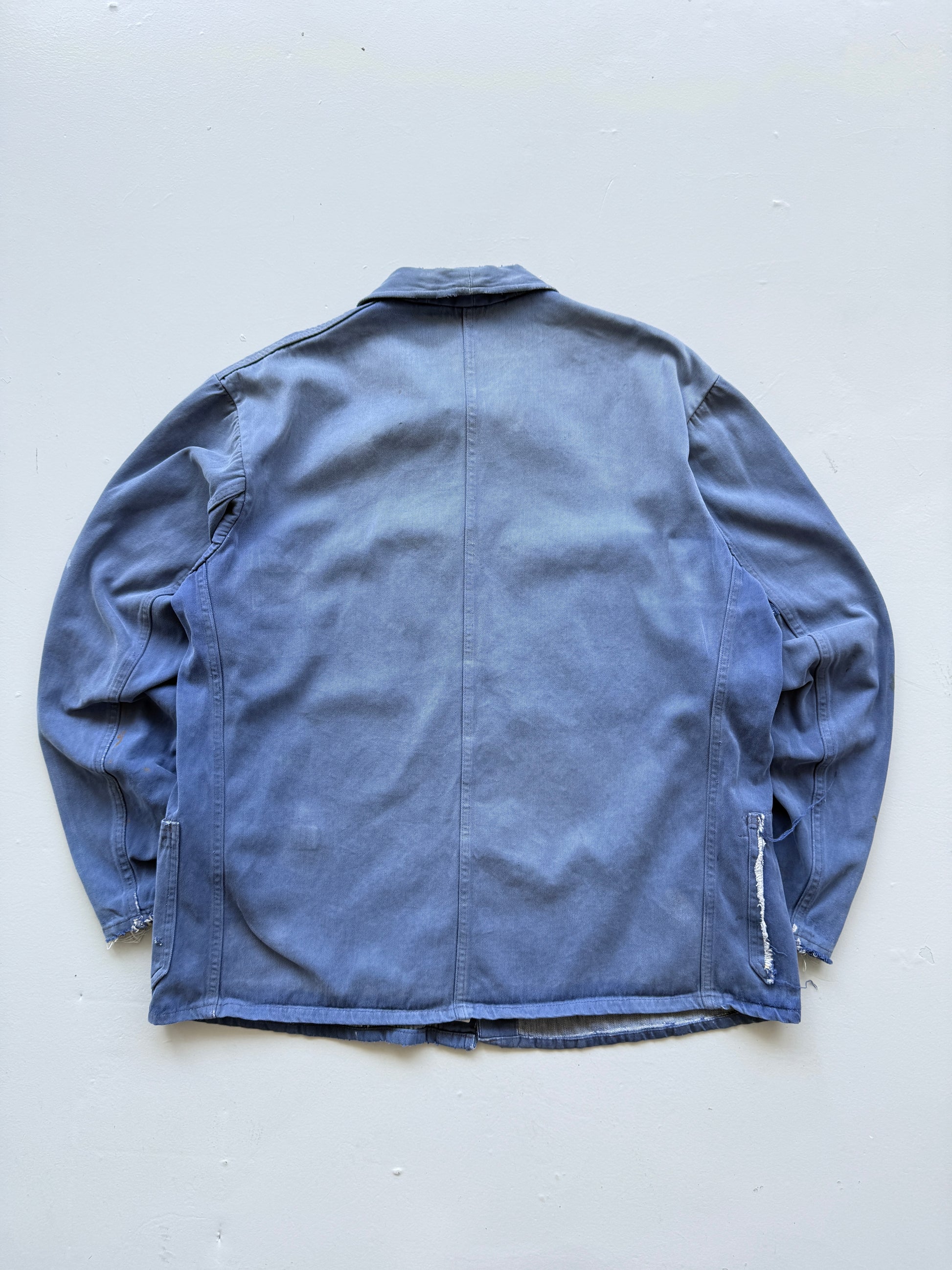 Thrashed Blue French Chore Jacket 80's Vintage Workwear CH323 - Large