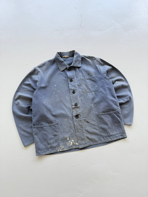 Thrashed Blue French Vintage Workwear Chore Jacket CH359 - Small