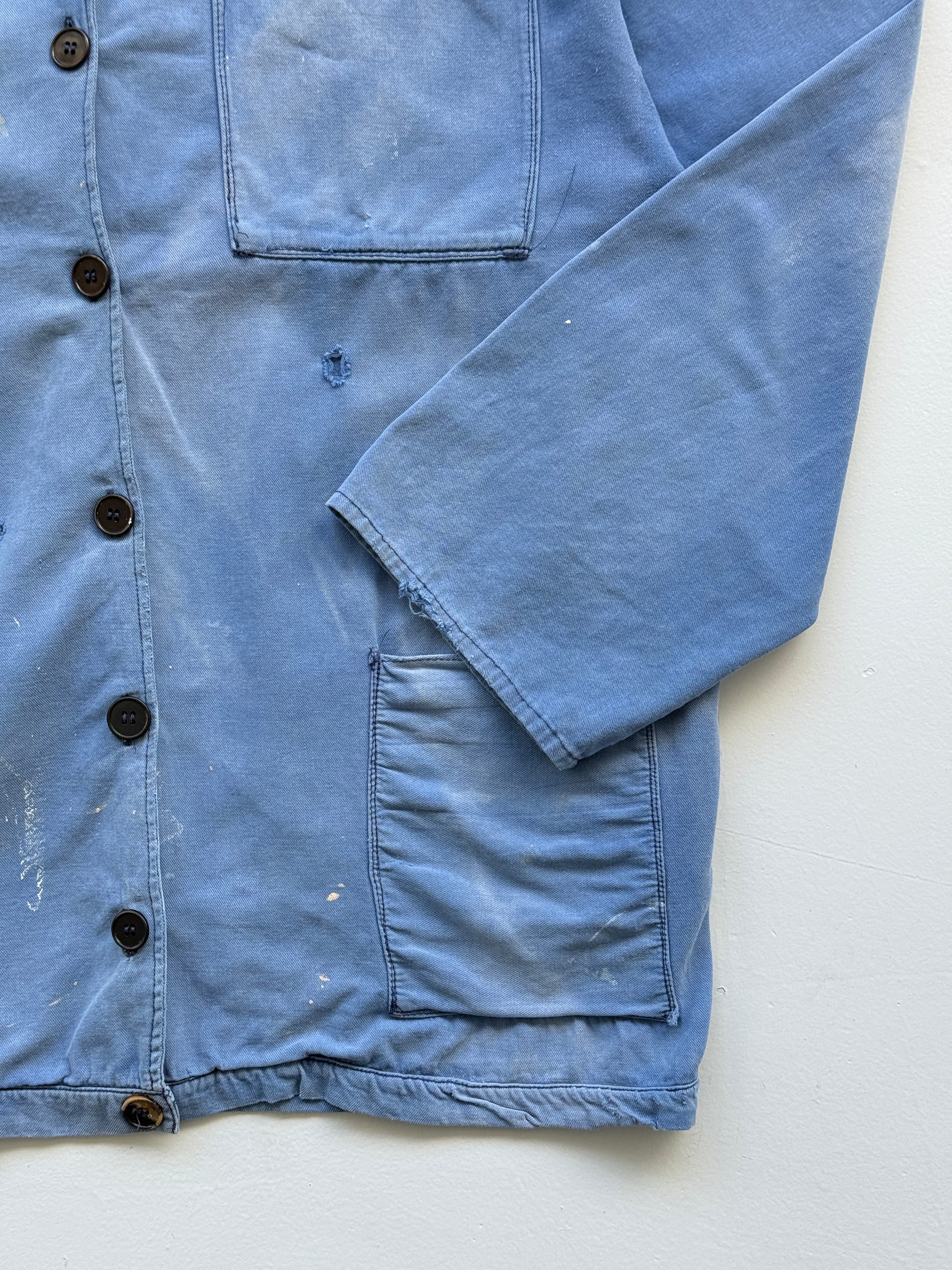 Thrashed Faded Blue French Chore Jacket 70's Vintage Workwear CH175 - XL