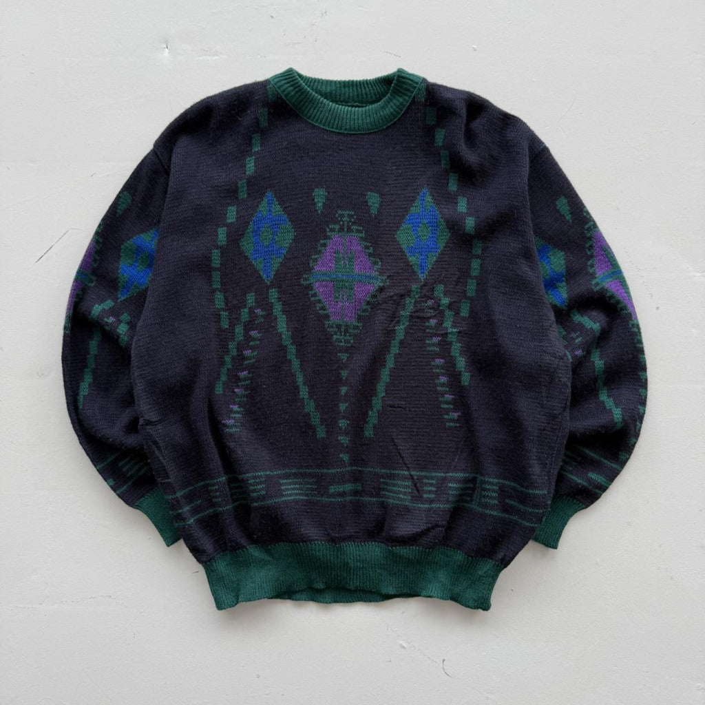 Navy Blue Woollen 90’s Vintage Heavy Knit Jumper - Large