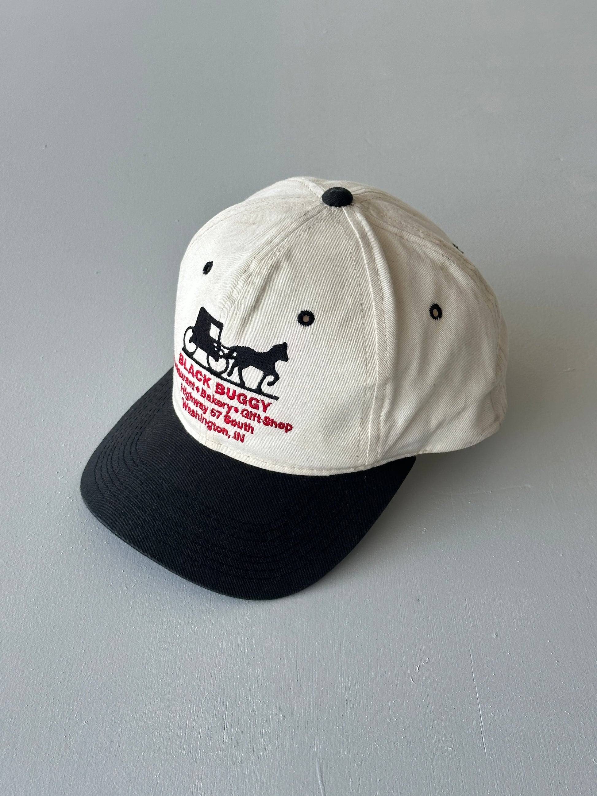 White / Black Black Buggy Restaurant 90's Vintage SnapBack Trucker Cap