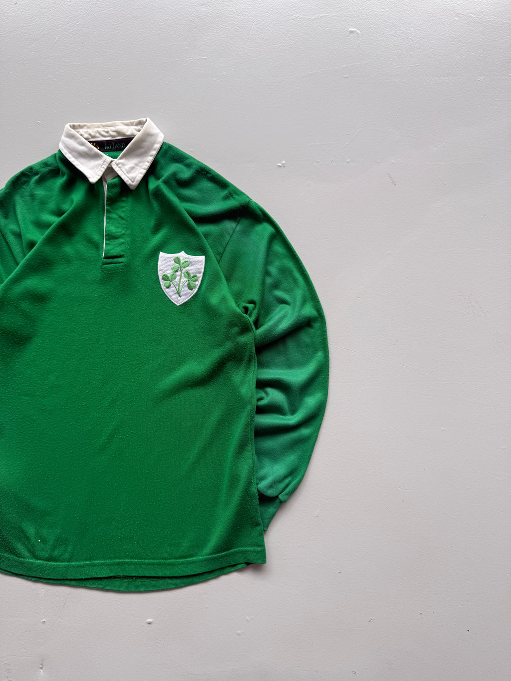 Green Ireland 80's Vintage O'Neills Long Sleeve Rugby Polo Jersey - Medium