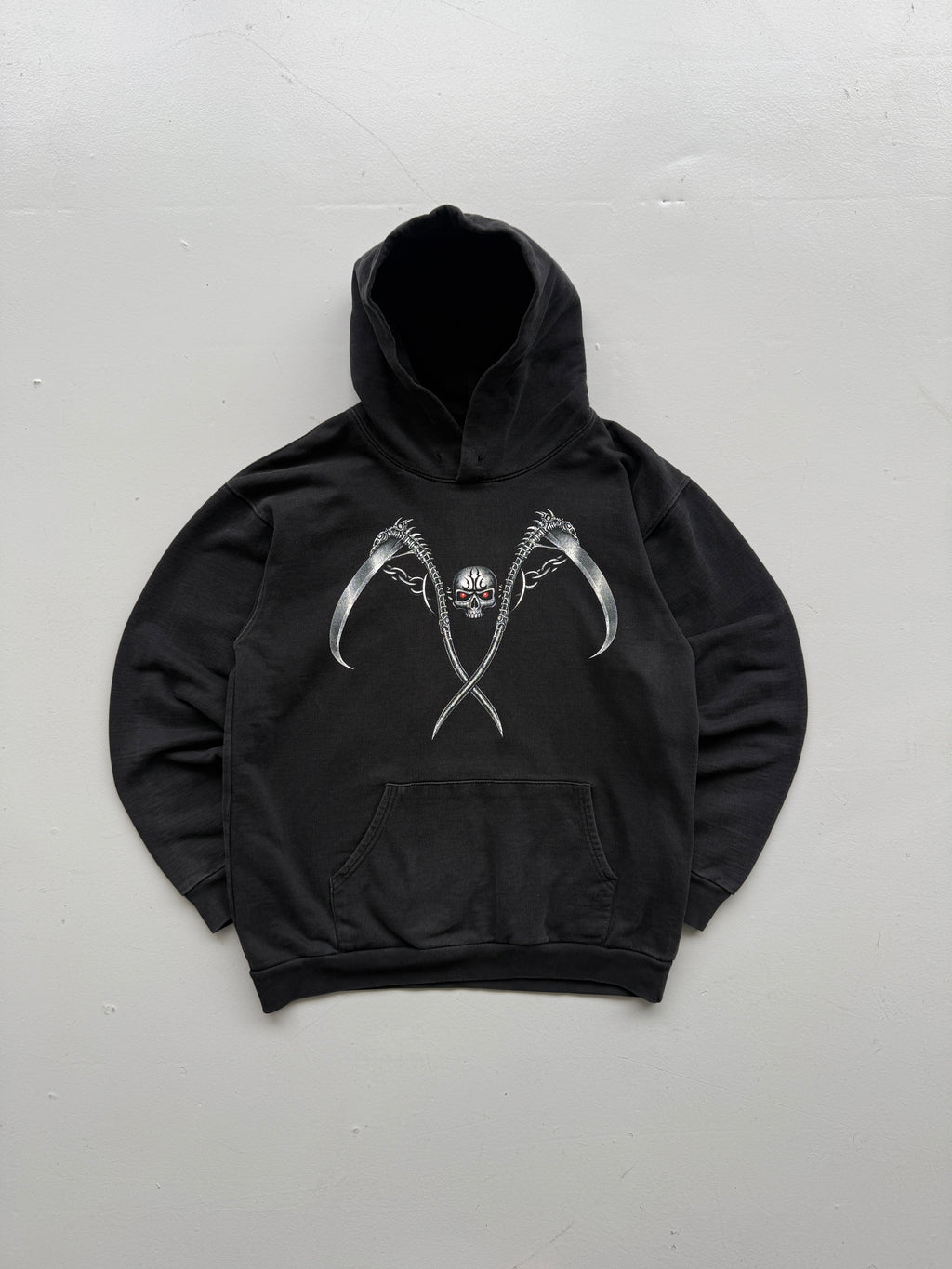 Rock Eagle Black Gothic Skull Scythe Y2K Vintage Hoodie - Small