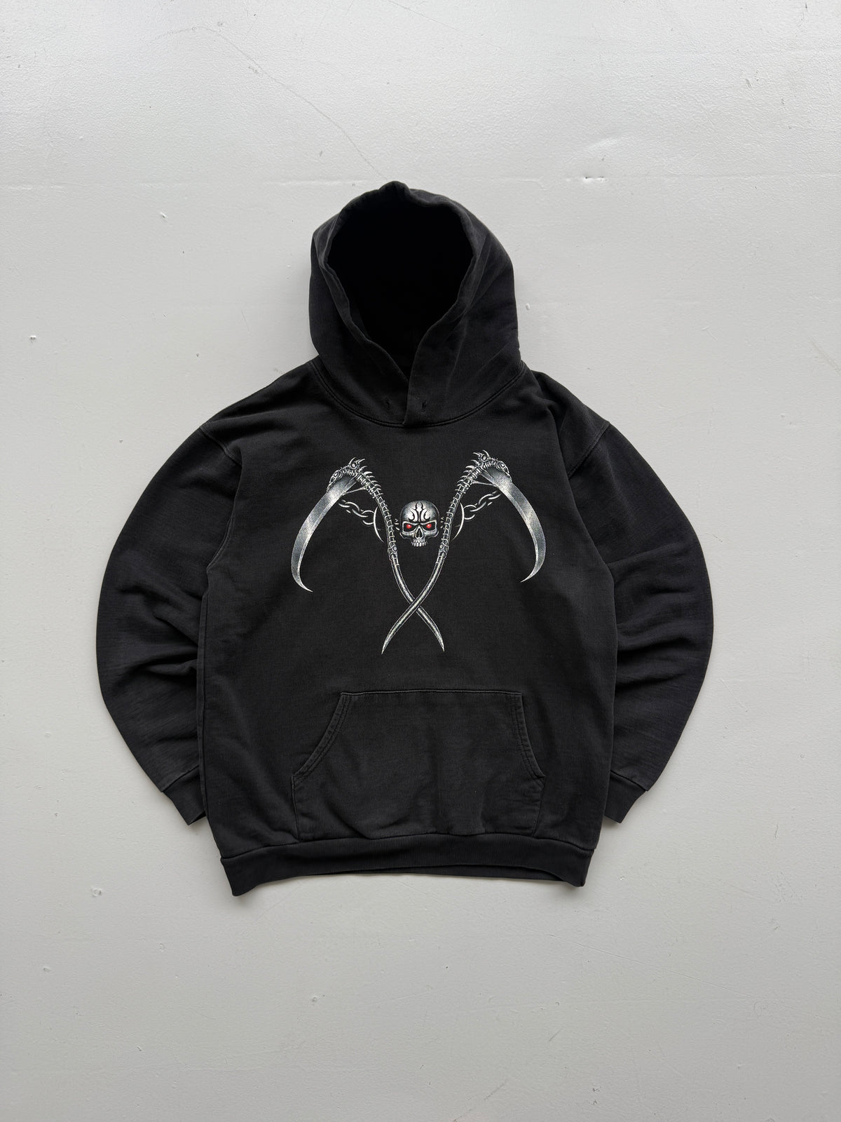 Rock Eagle Black Gothic Skull Scythe Y2K Vintage Hoodie - Small