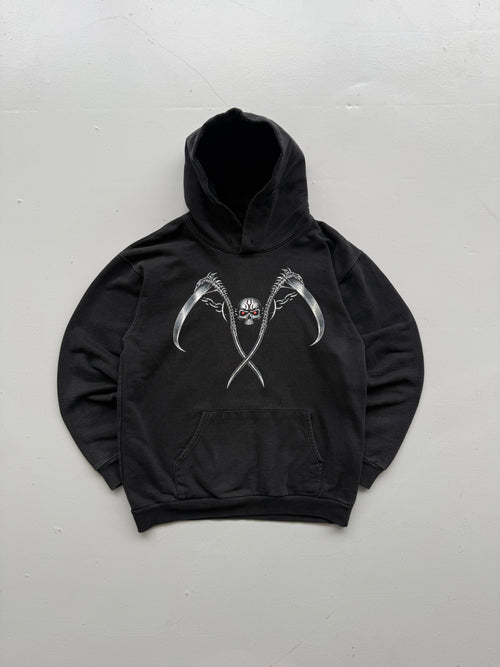 Rock Eagle Black Gothic Skull Scythe Y2K Vintage Hoodie - size Small