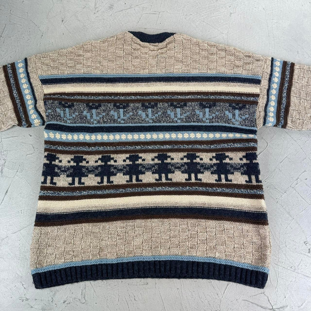 Cream / Navy 90's Woollen Knitted Sweatshirt - Small