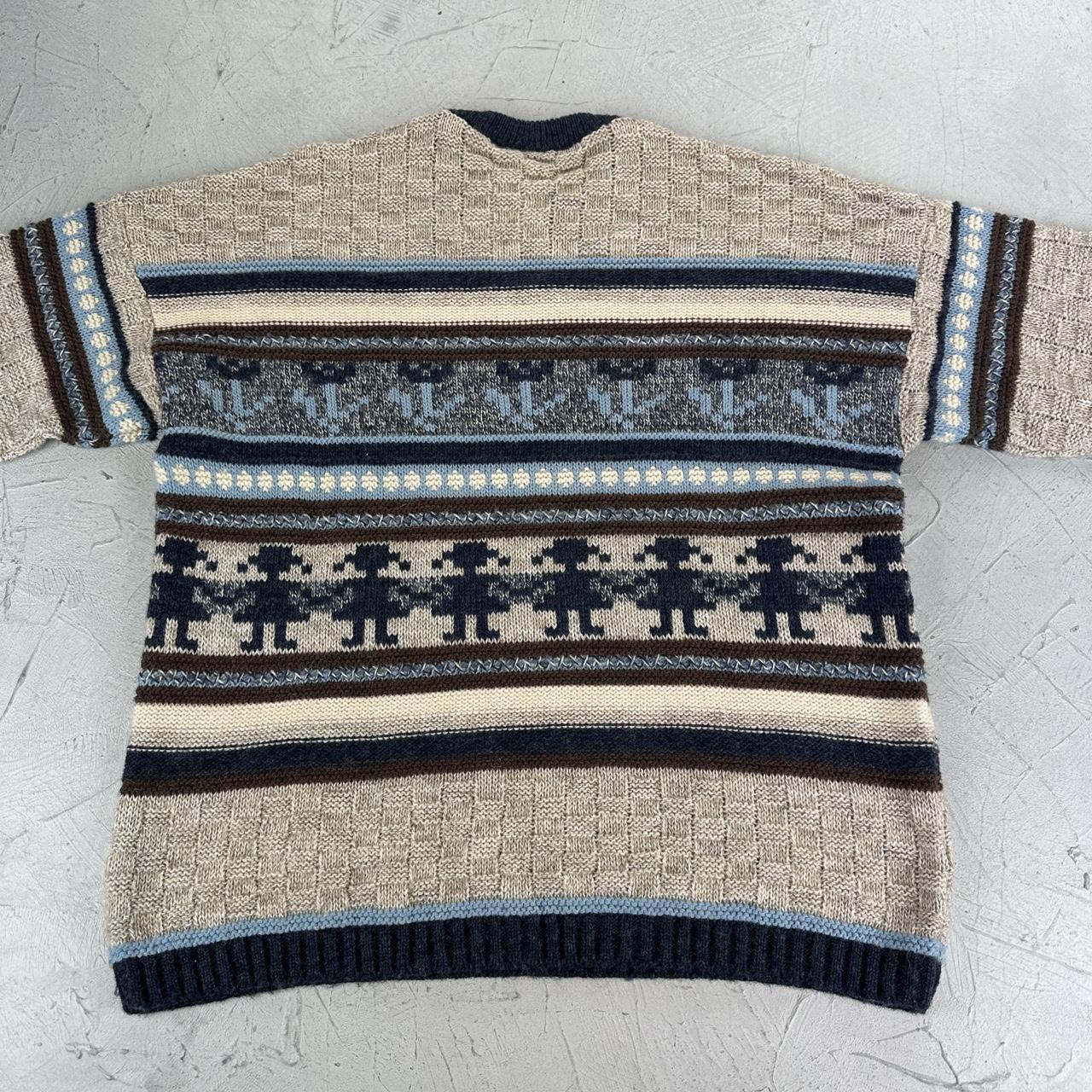 Cream / Navy 90's Woollen Knitted Sweatshirt - Small