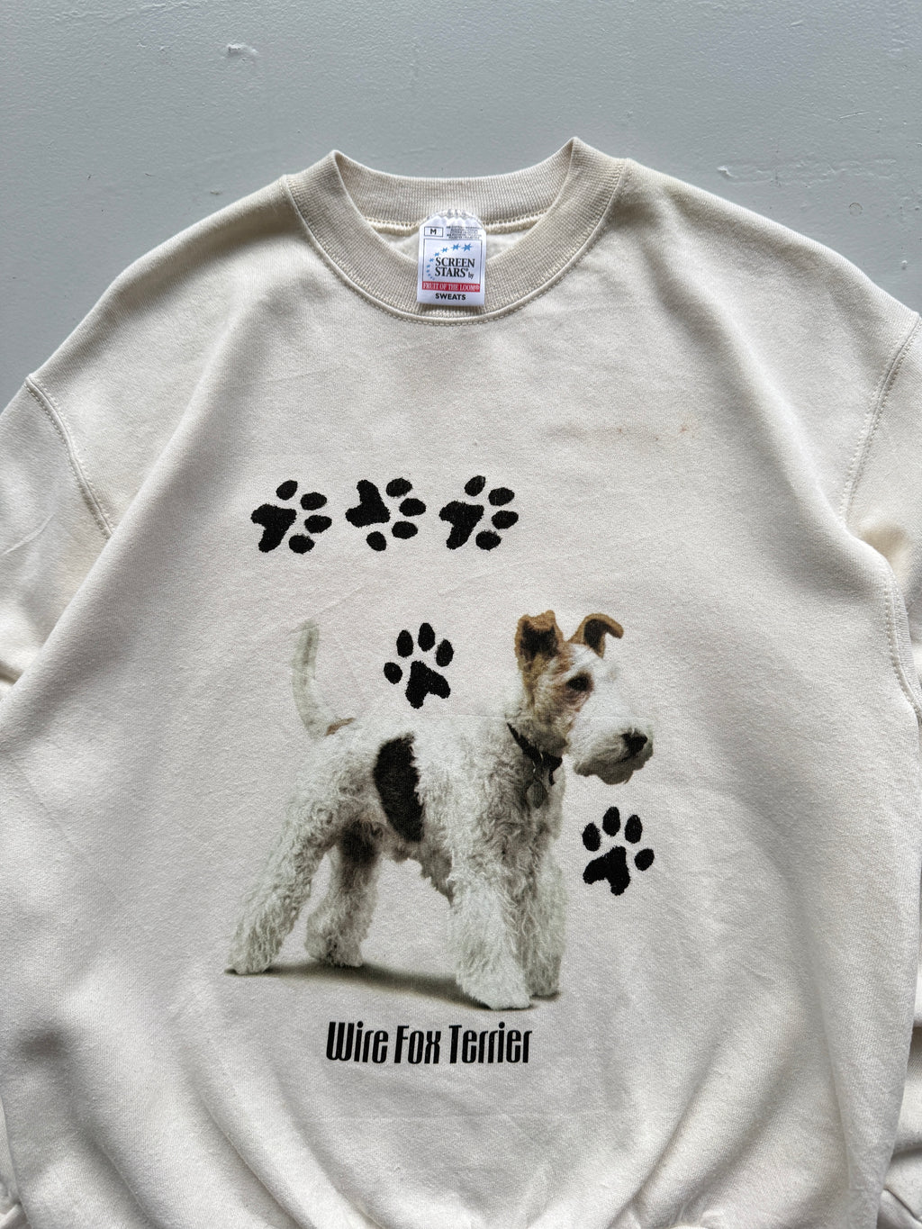 Beige Wire Fox Terrier 90's Vintage Graphic Novelty Sweatshirt Jumper - Medium