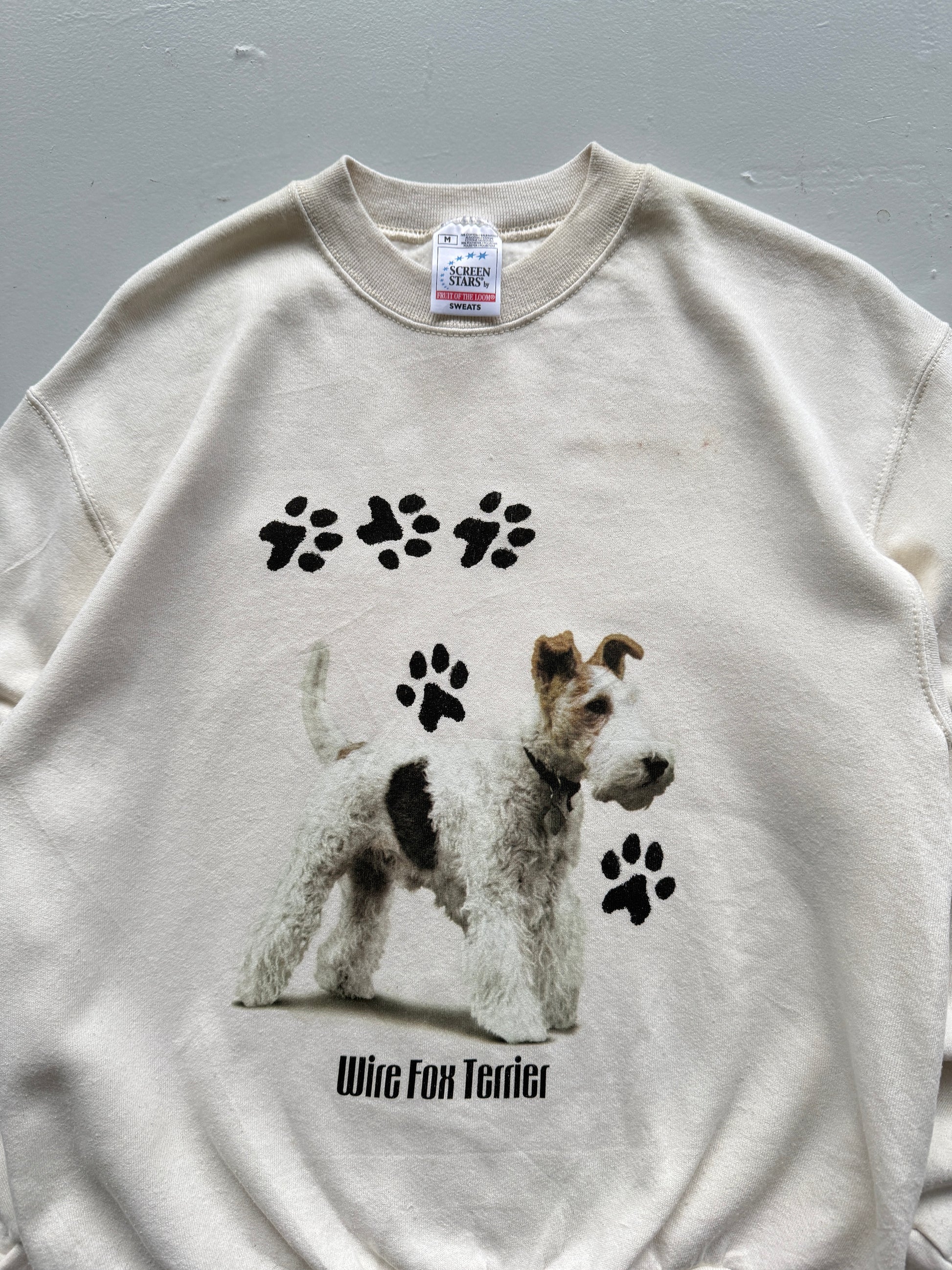 Beige Wire Fox Terrier 90's Vintage Graphic Novelty Sweatshirt Jumper - Medium