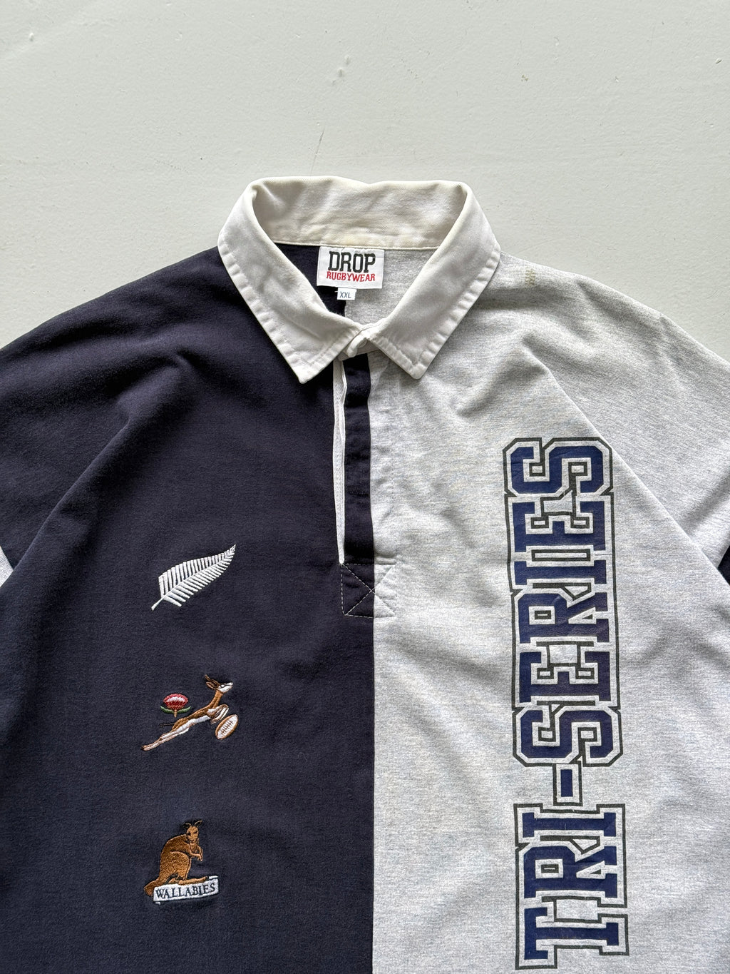 Grey Tri Nations Cup 90's Vintage Long Sleeve Rugby Jersey - XL