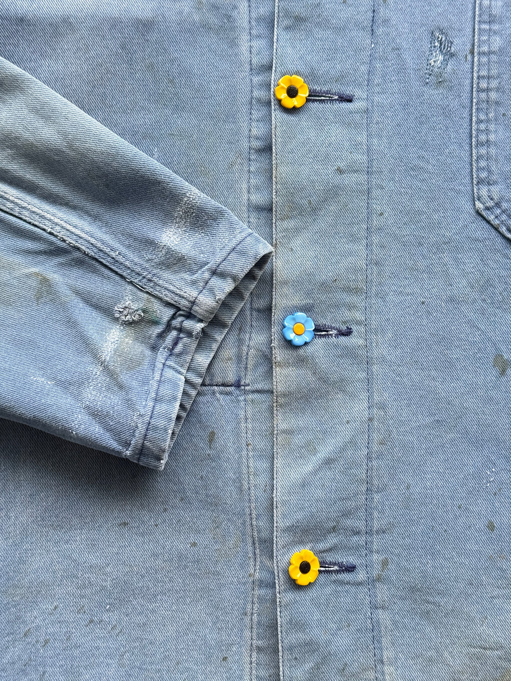 Faded Blue Thrashed French Chore Jacket 80's Vintage Workwear CH219 - Medium