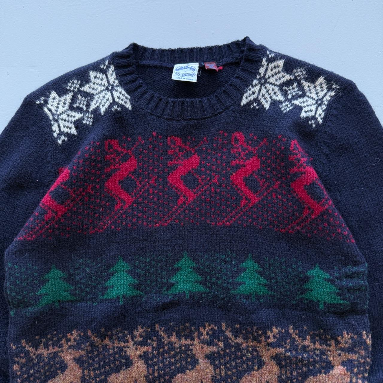 Navy Blue Brooks Brothers Woollen 90's Vintage Christmas Pattern Knit Jumper - Womens 10