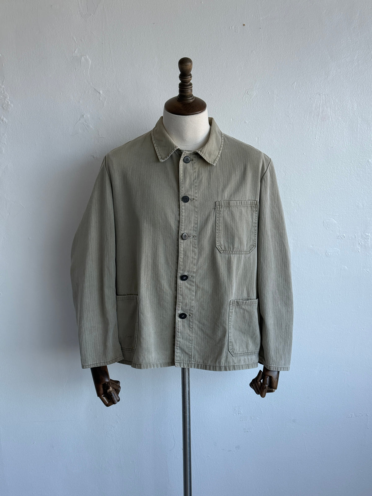 Faded Green French 1960s Vintage Workwear Chore Jacket CH453 - Medium