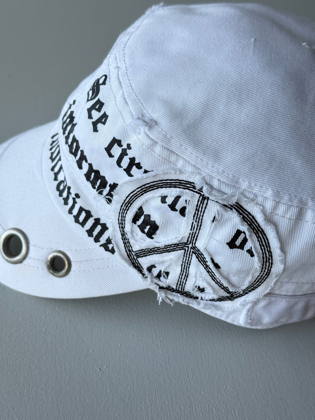White Gothic Y2K Cadet Cap Military Style 00's Grunge Aesthetic