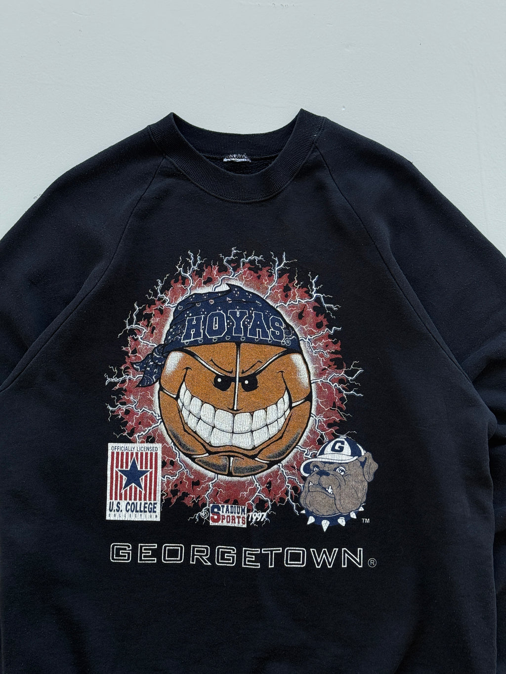 Black Rare Georgetown Hoyas 90's Vintage Collage Basketball Sweatshirt - Large