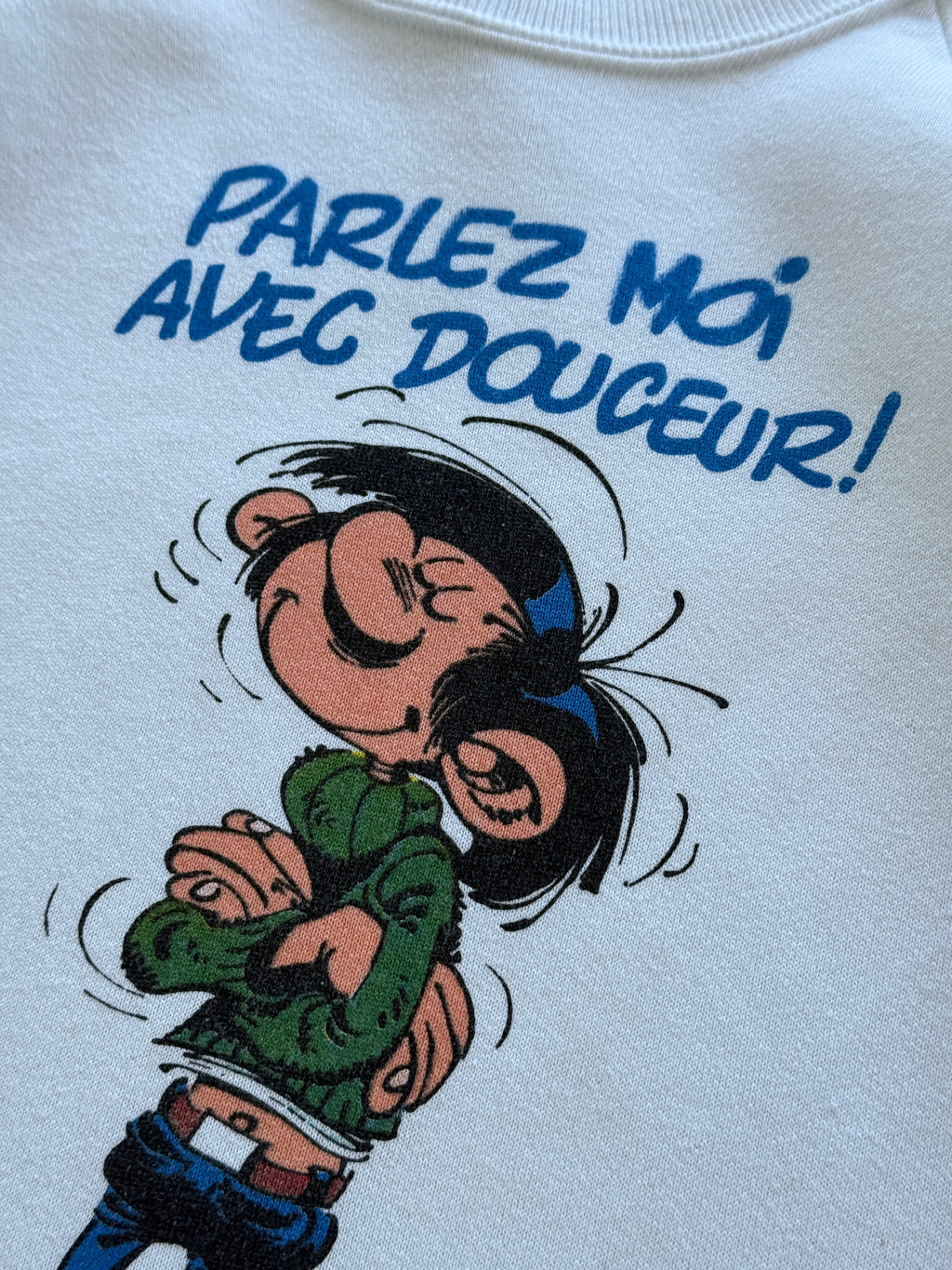 White Gaston Lagaffe 90's Vintage French Cartoon Sweatshirt - XL