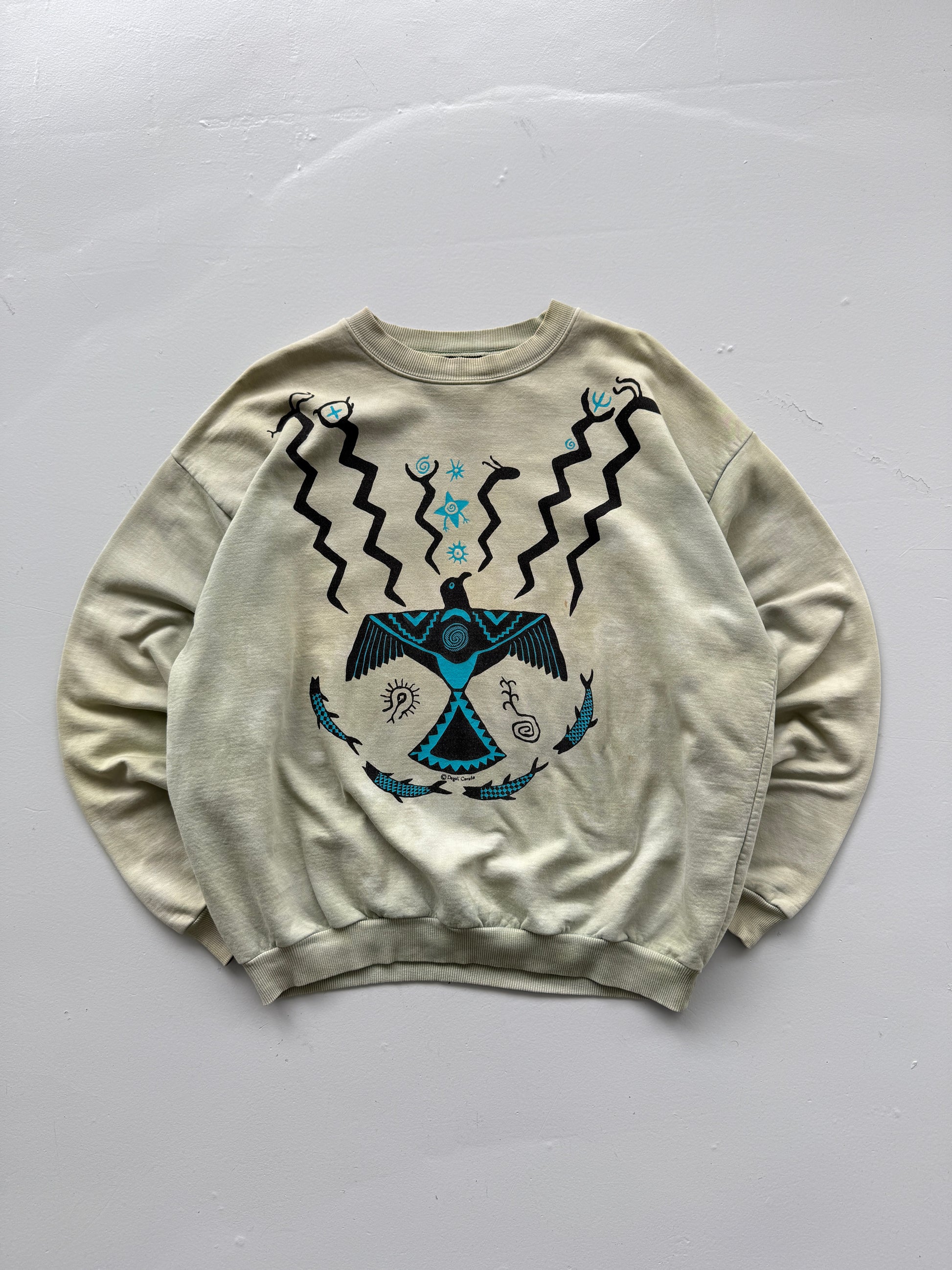 Light Green Native American 90's Vintage Tourist Graphic Sweatshirt - Large