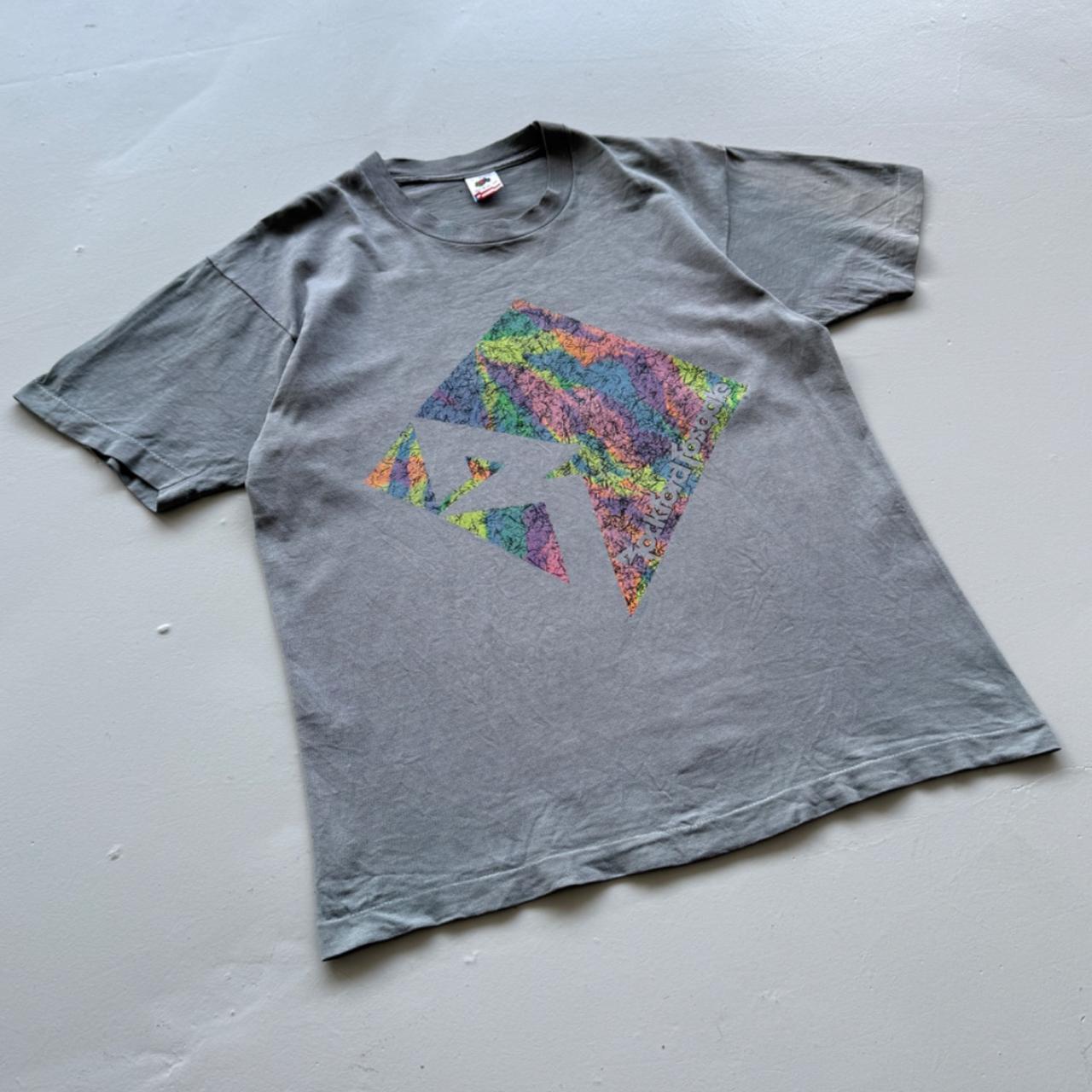 Blue Grey Overdyed 90's Graphic Vintage T-shirt - Large