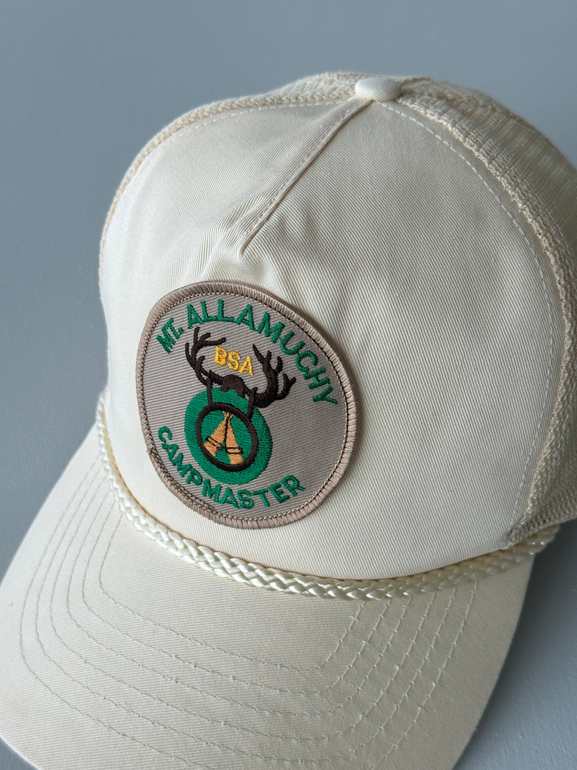 Cream Mt. Allamuchy BSA Campmaster 90's Vintage SnapBack Trucker Cap