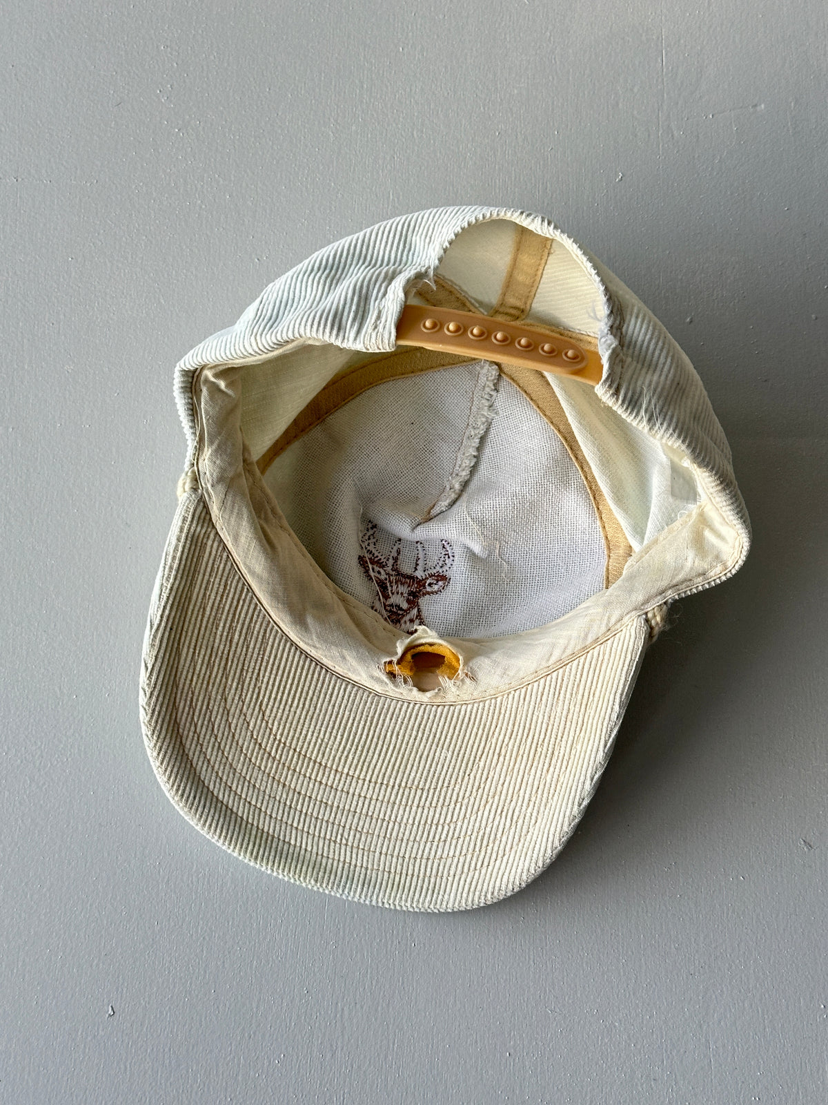 Cream Deer Stag Corduroy 80's Vintage SnapBack Trucker Cap