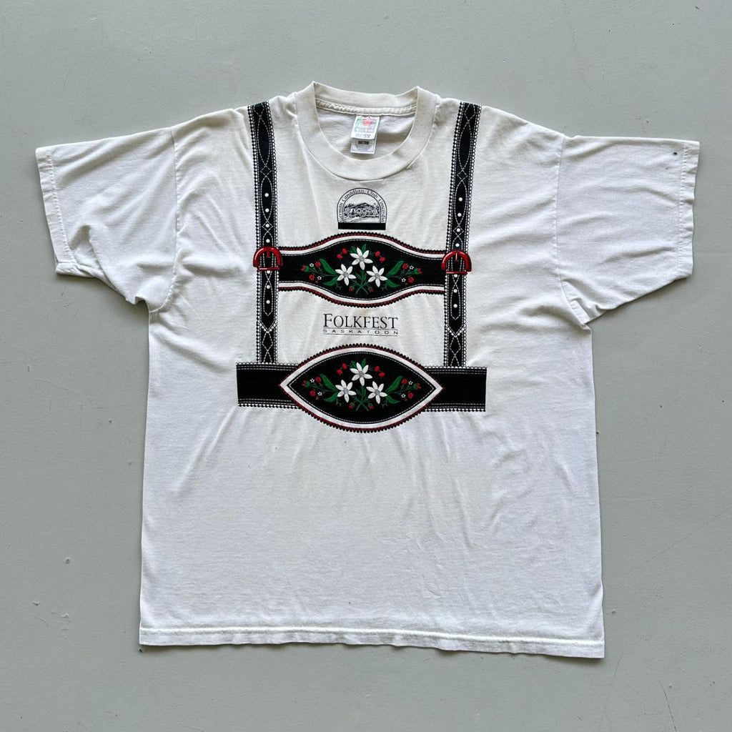 White Folkfest Vintage 90's T-shirt - XL