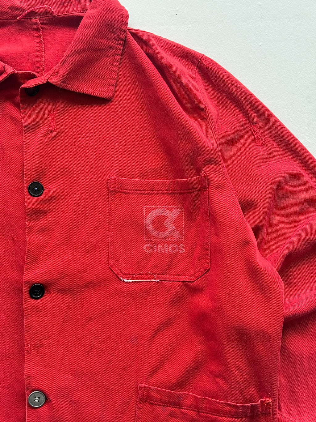 Red Thrashed French Chore Jacket 80's Vintage Workwear CH218 - Medium