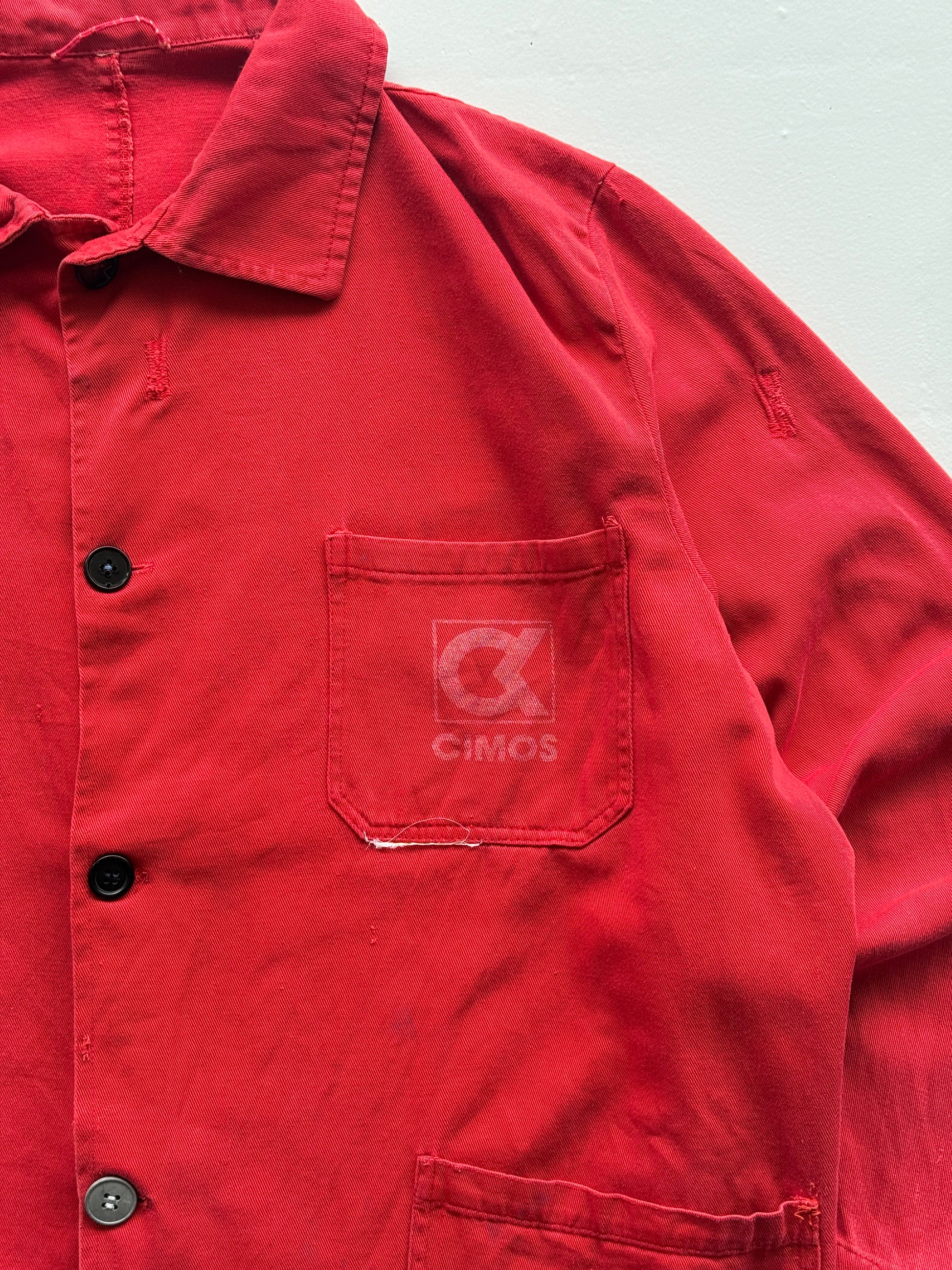 Red Thrashed French Chore Jacket 80's Vintage Workwear CH218 - Medium