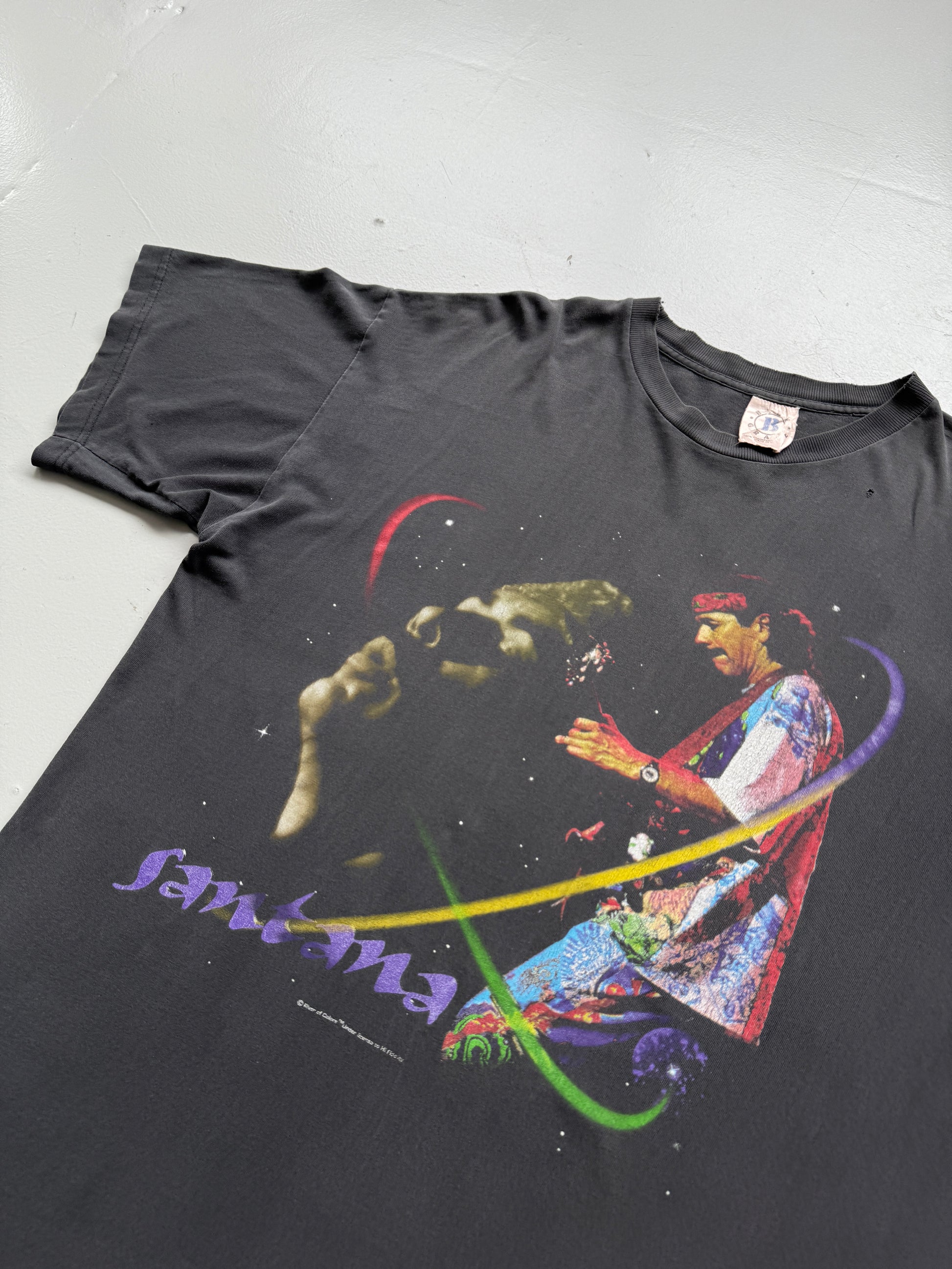 Faded Black Carlos Santana 90's Vintage Graphic Band T-Shirt - Medium