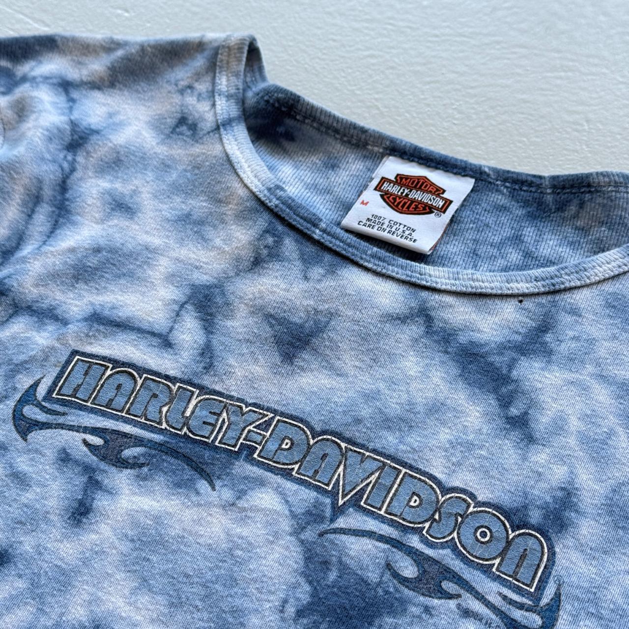 Blue Harley Davidson 00's Y2K Tie-Die Long Sleeve T-Shirt - Womens Medium