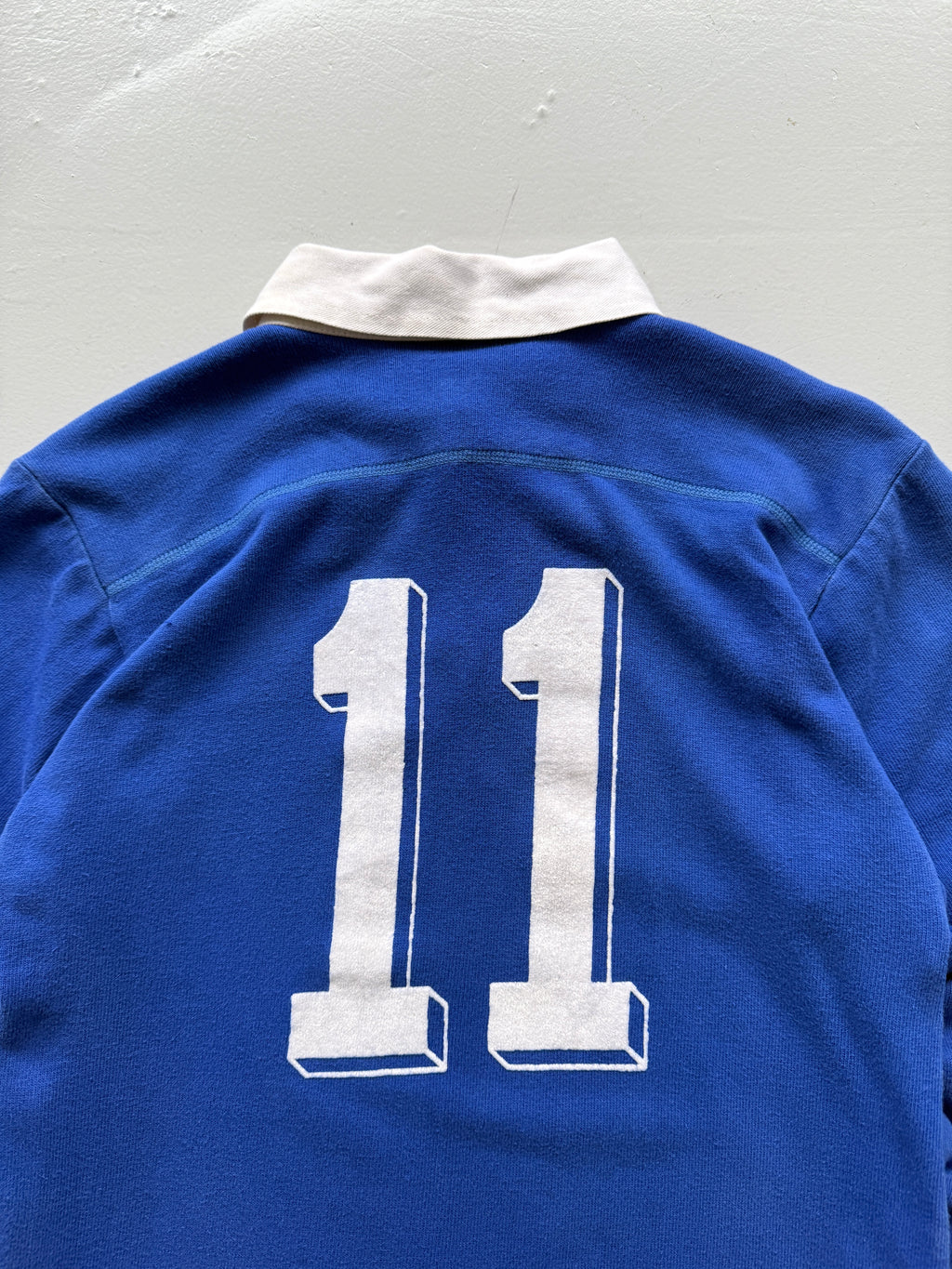 Blue French 80's Vintage Long Sleeve Rugby Jersey Polo - Medium