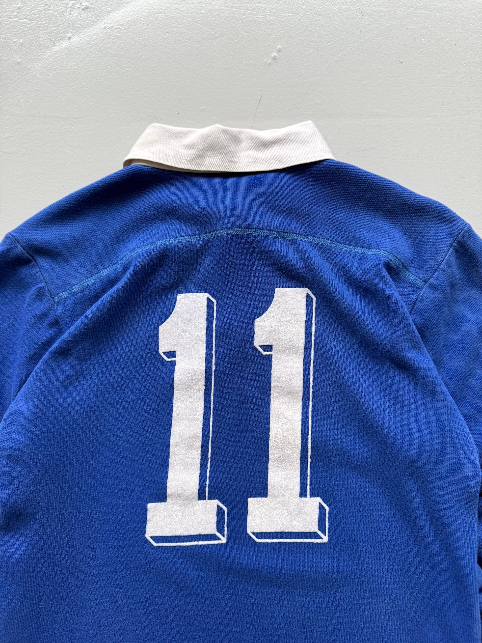 Blue French 80's Vintage Long Sleeve Rugby Jersey Polo - Medium