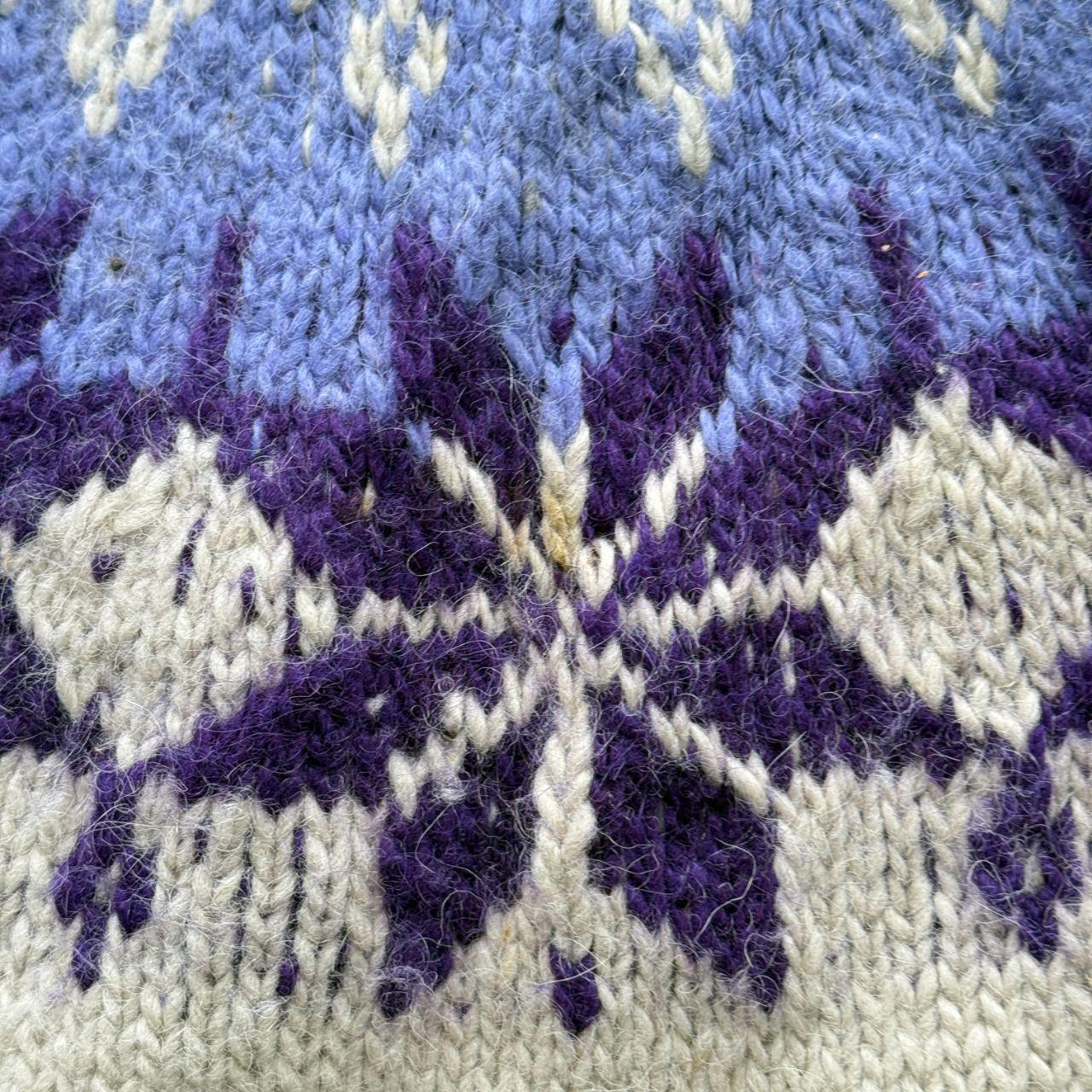 Cream Purple 80’s Vintage Geometric Knit Jumper - Large