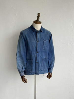 Thrashed Blue French 1960s Vintage Workwear Chore Jacket CH446 - Small