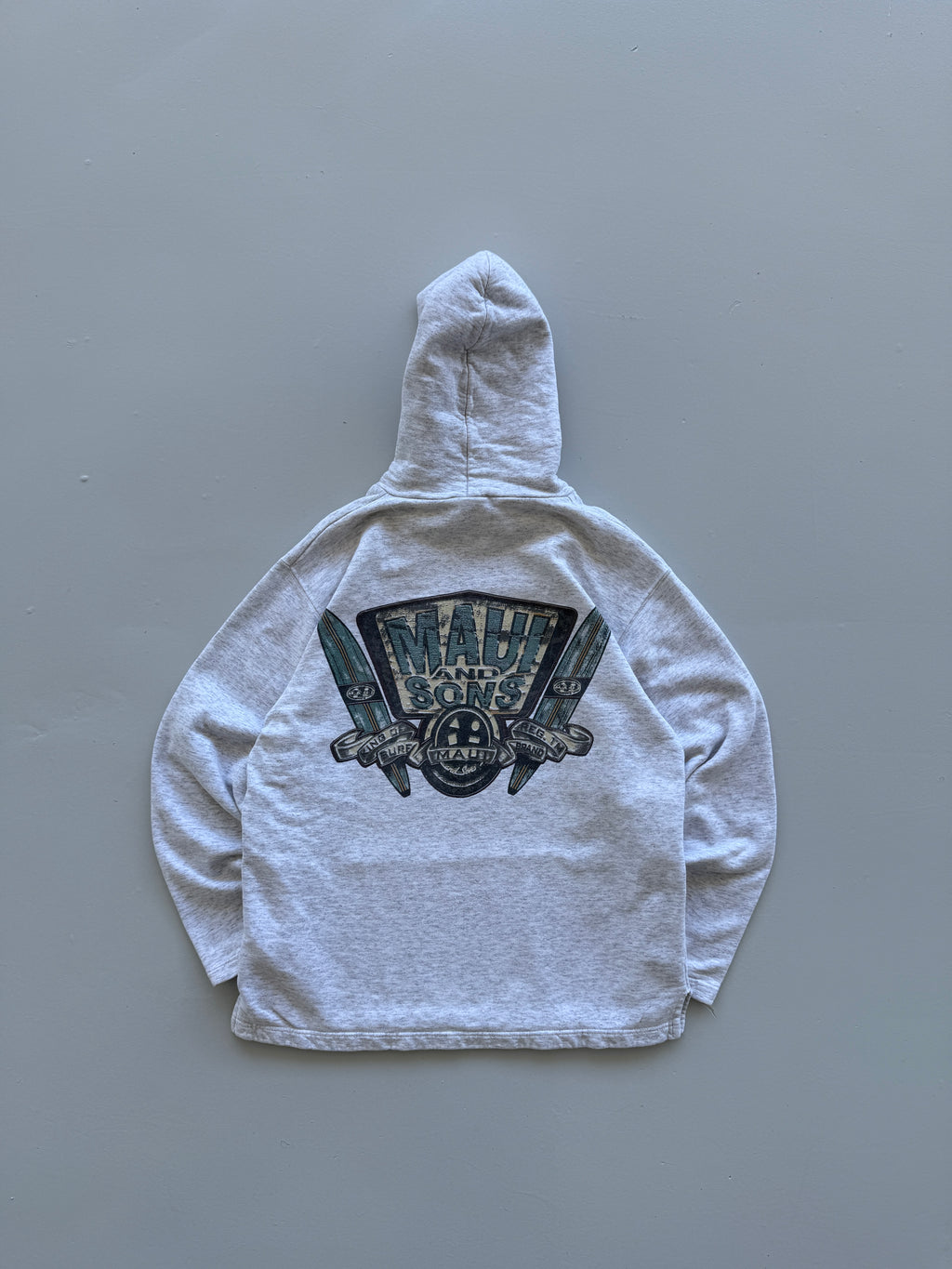 Grey Maui and Sons 00's Vintage Y2K Surfer Graphic Hoodie - Small