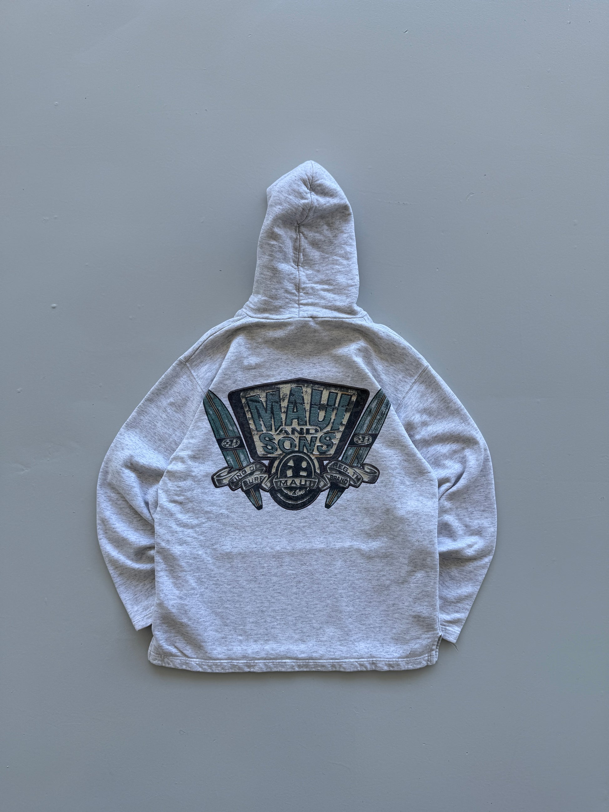 Grey Maui and Sons 00's Vintage Y2K Surfer Graphic Hoodie - Small