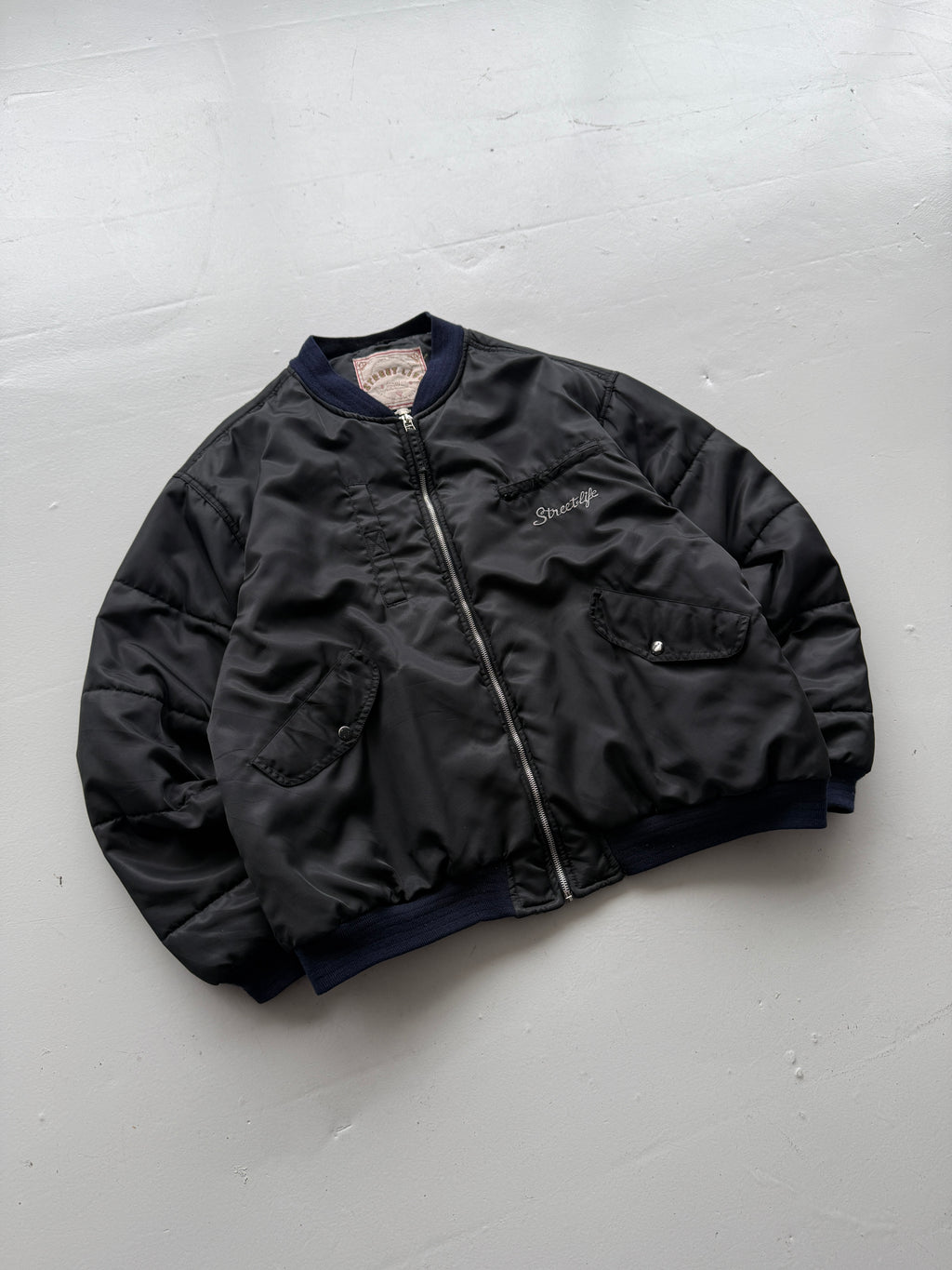 Black Street Life 90's Vintage Puffer Bomber Jacket - XL