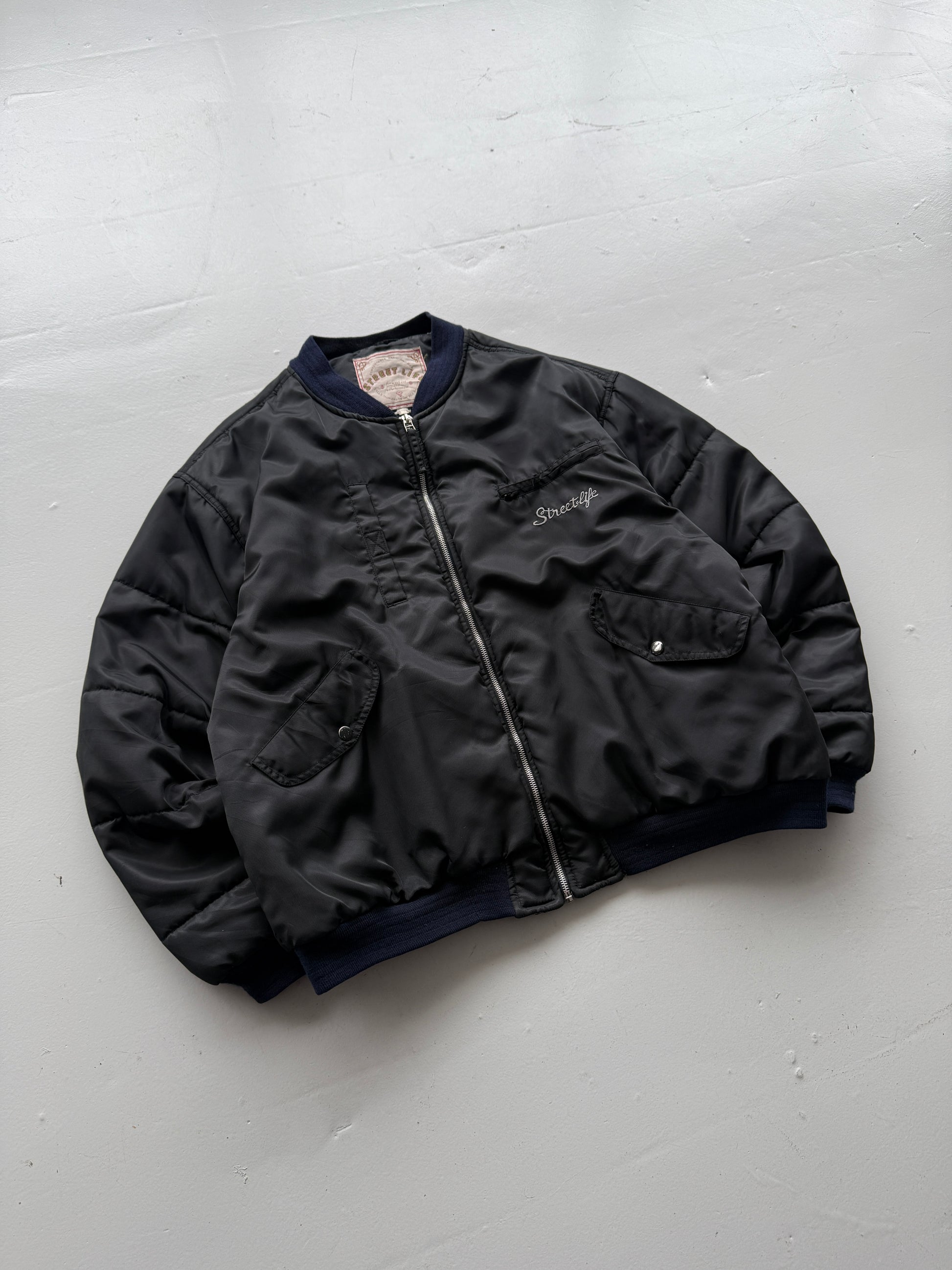 Black Street Life 90's Vintage Puffer Bomber Jacket - XL