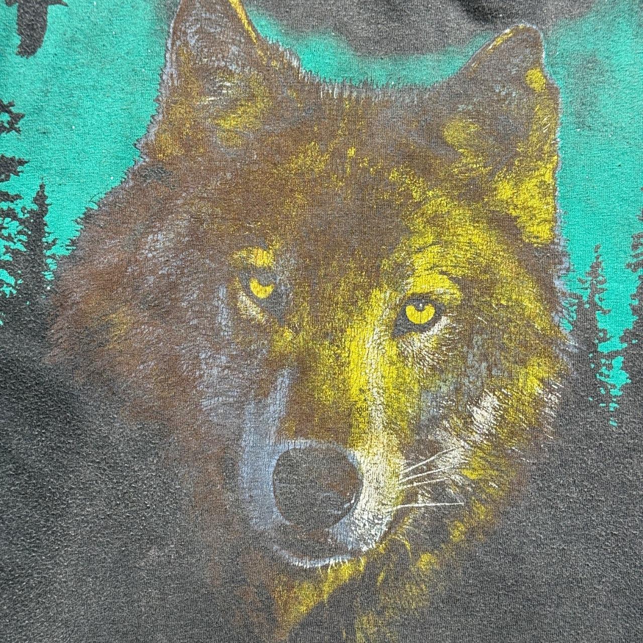 Faded Black Wolf 90s Vintage Graphic T-Shirt - Large