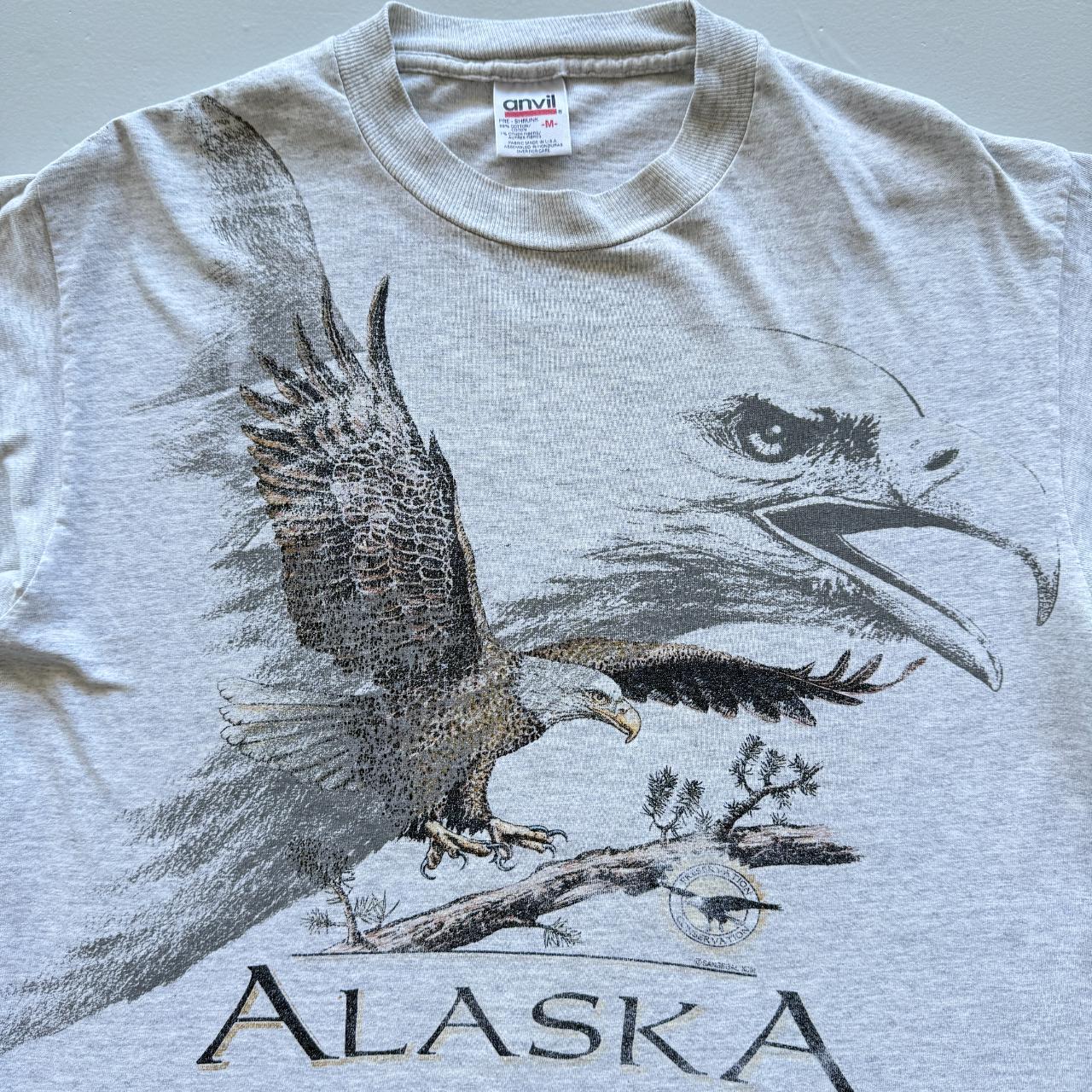 Grey Alaska Eagle AOP Vintage 90s T-shirt - Medium