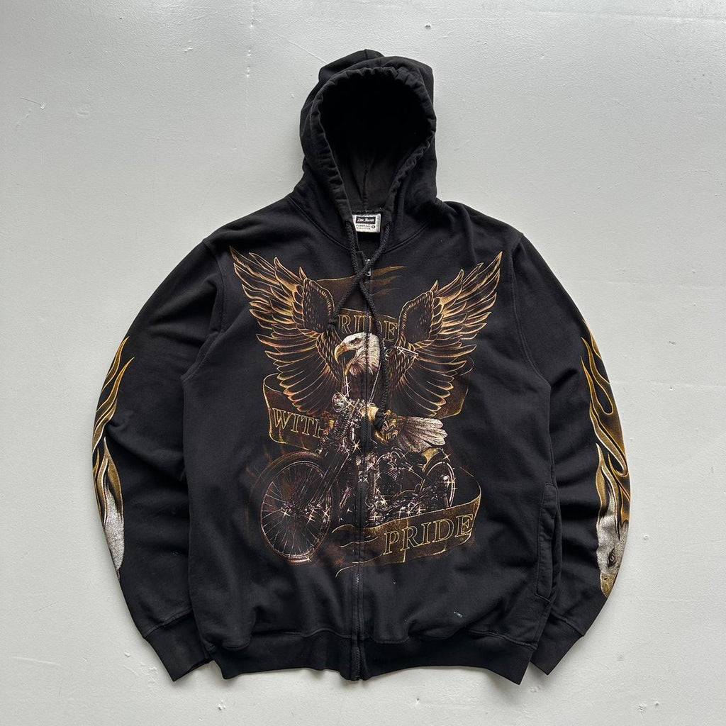 Black Biker Eagle 90’s Vintage Graphic Hoodie - Large
