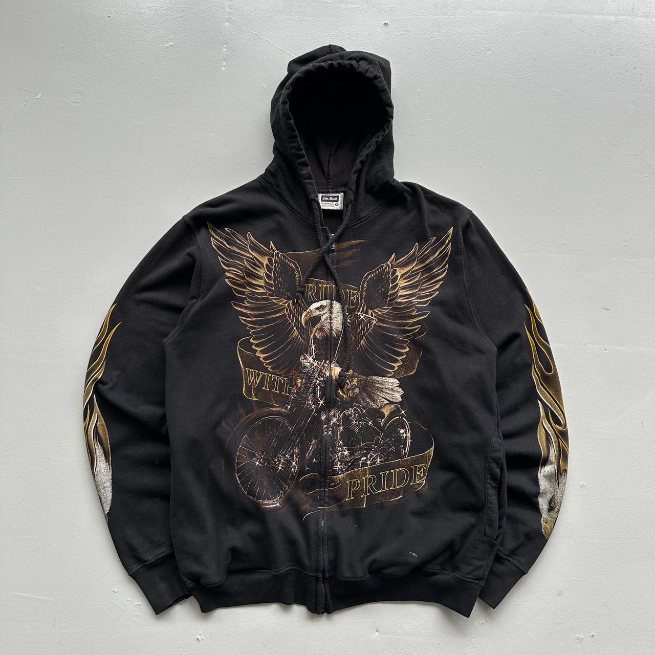 Black Biker Eagle 90’s Vintage Graphic Hoodie - Large