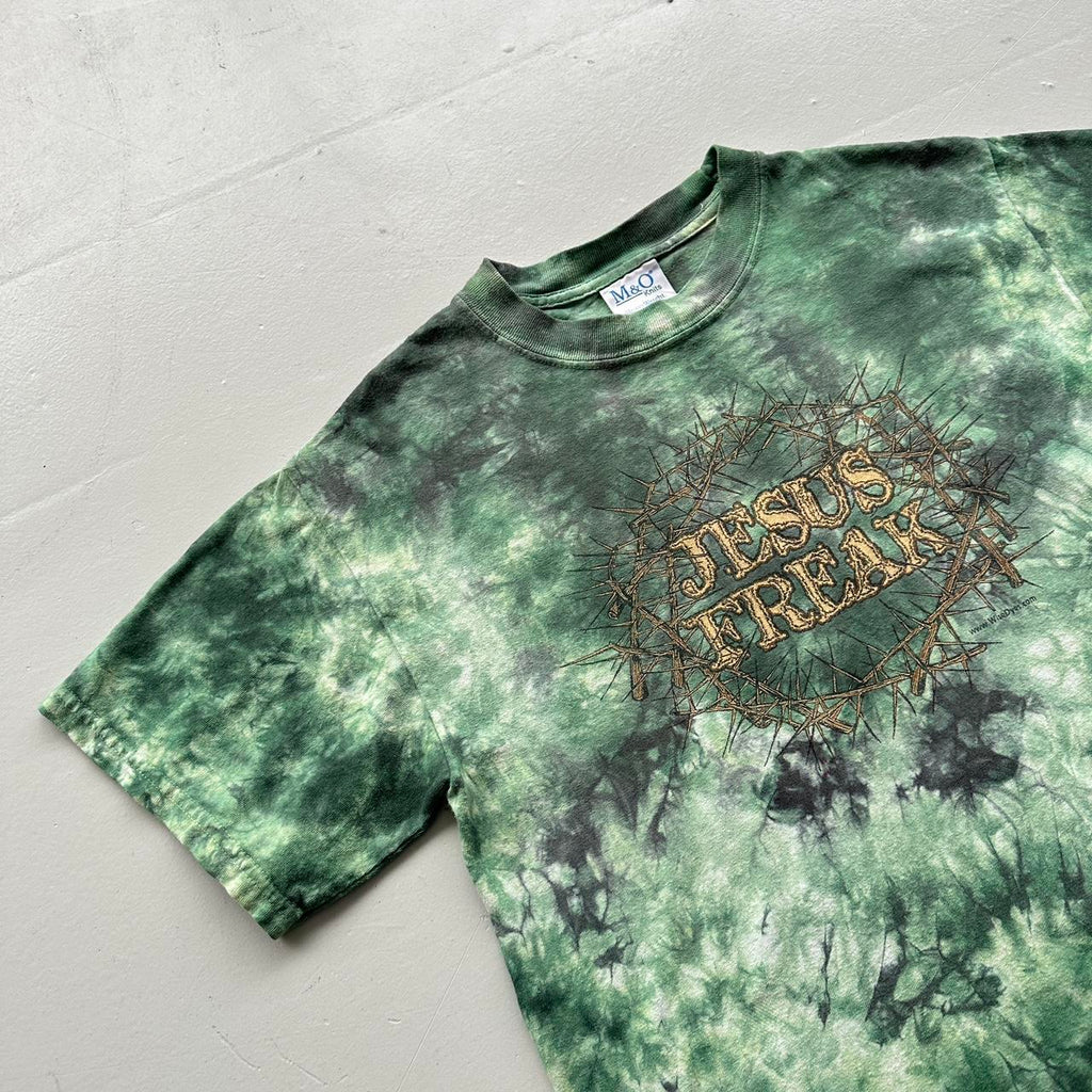 Green Tie Dye Jesus Freak 00s Vintage Graphic T-Shirt - Small