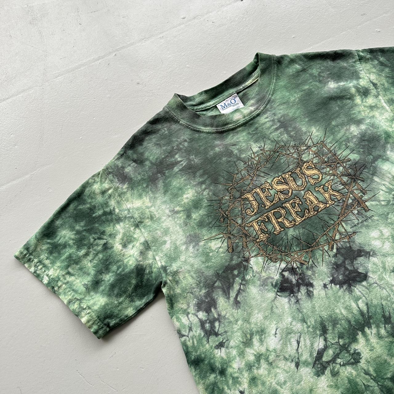 Green Tie Dye Jesus Freak 00s Vintage Graphic T-Shirt - Small