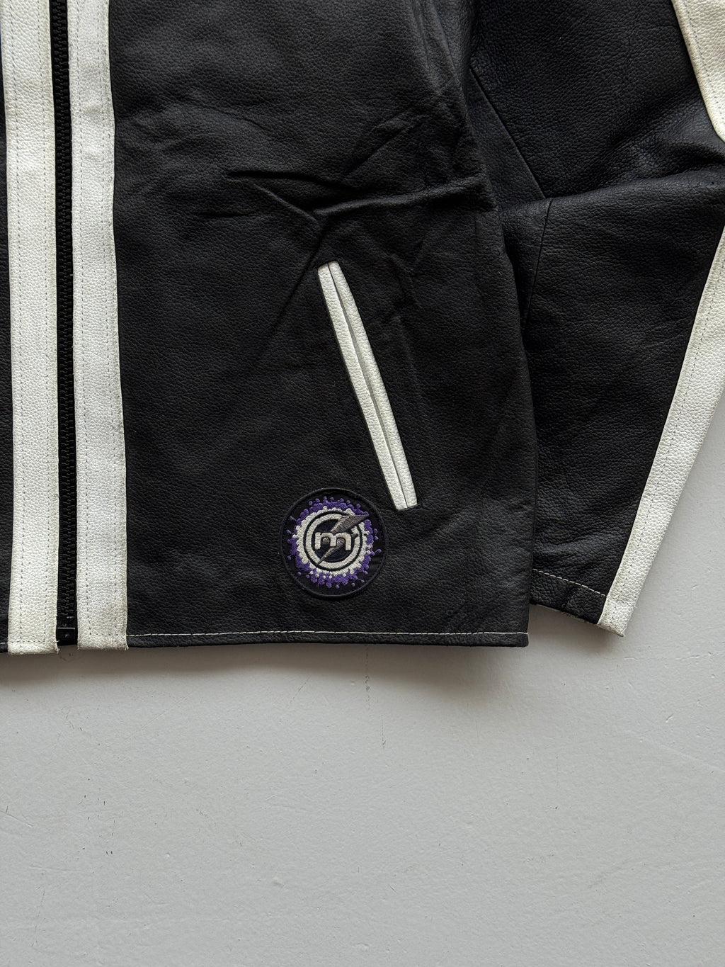 Black Leather Y2K Vintage Tribal Motorbike Jacket - Medium