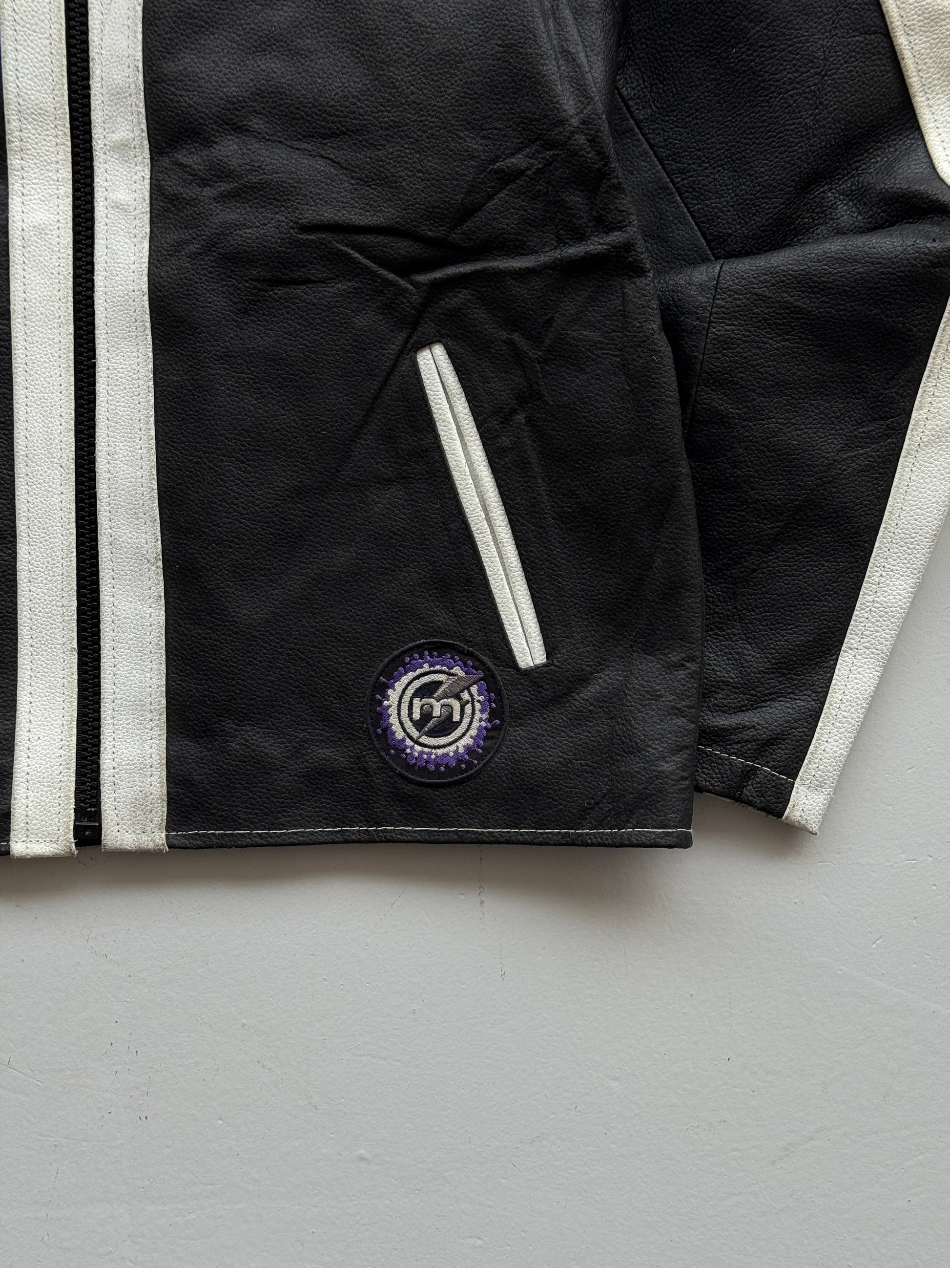 Black Leather Y2K Vintage Tribal Motorbike Jacket - Medium