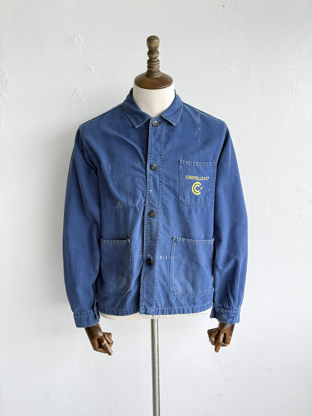 Thrashed Blue French 50s/60s Vintage Workwear Chore Jacket CH526